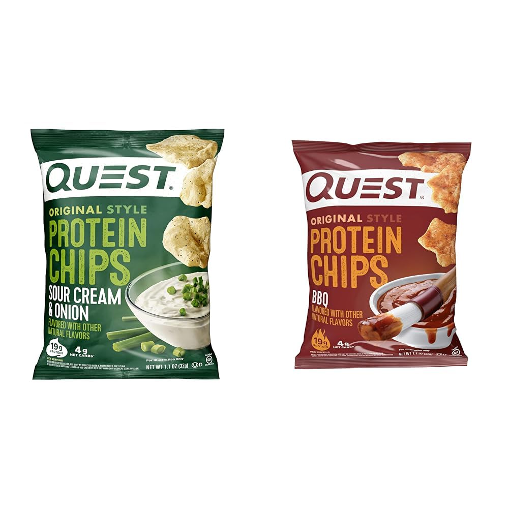 Quest Nutrition Protein Chips - Sour Cream & Onion & BBQ Flavors, High Protein Low Carb Snacks, 1.1oz Bags (Pack of 12) | Keto-Friendly, Gluten-Free for Workout Recovery & Healthy On-The-Go Lifestyle