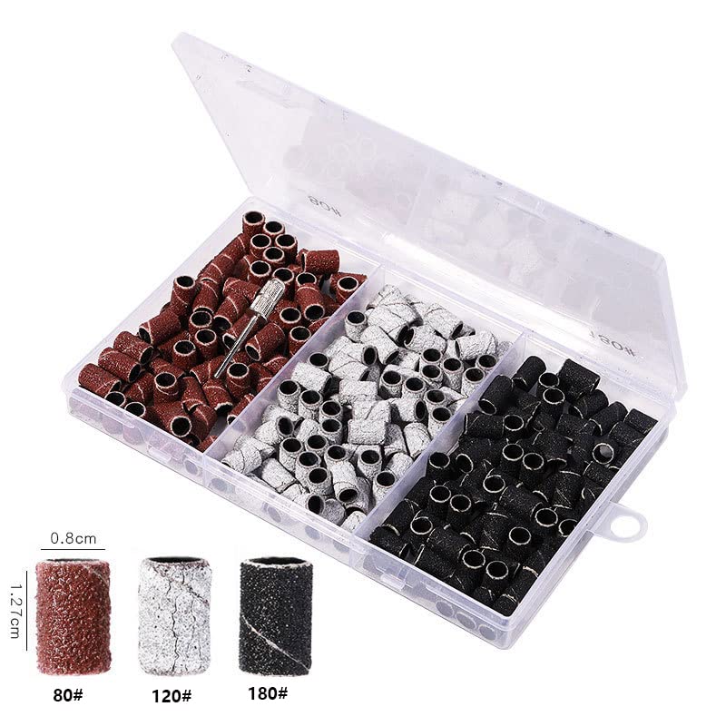 Yimart 210pcs Nail Sanding Bands Set - 80# 120# 180# Grit for Electric Nail Drill Machine - UV Gel Manicure & Pedicure Tools (3 Colors) - Perfect for Salon Professionals & DIY Nail Art at Home