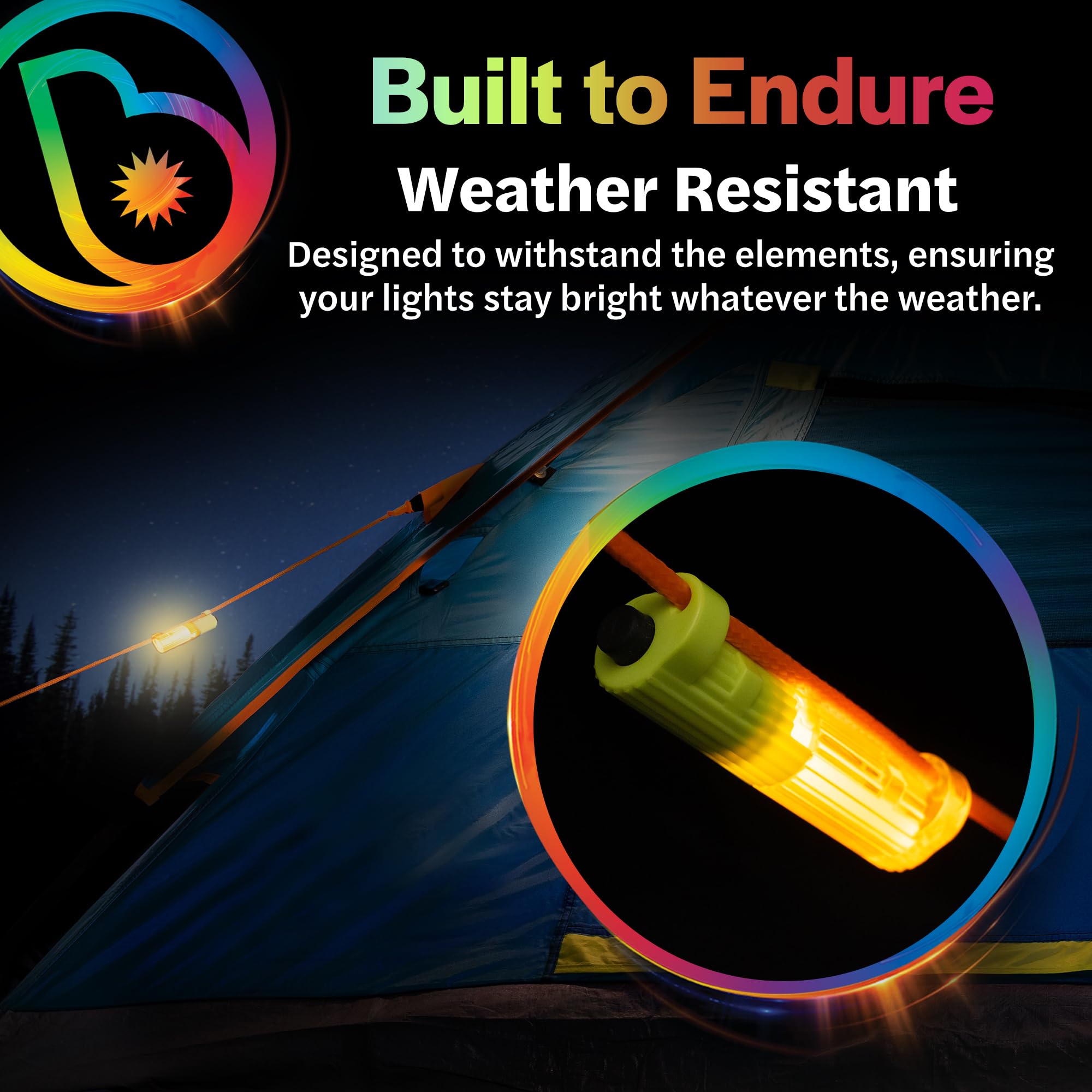 Brightz LED Tent String Lights - Waterproof & Durable Camping Lights for Outdoor Safety - Keep Tent Guy-Lines Visible at Night - Perfect for Camping, Backpacking, Hiking & Emergency Lighting