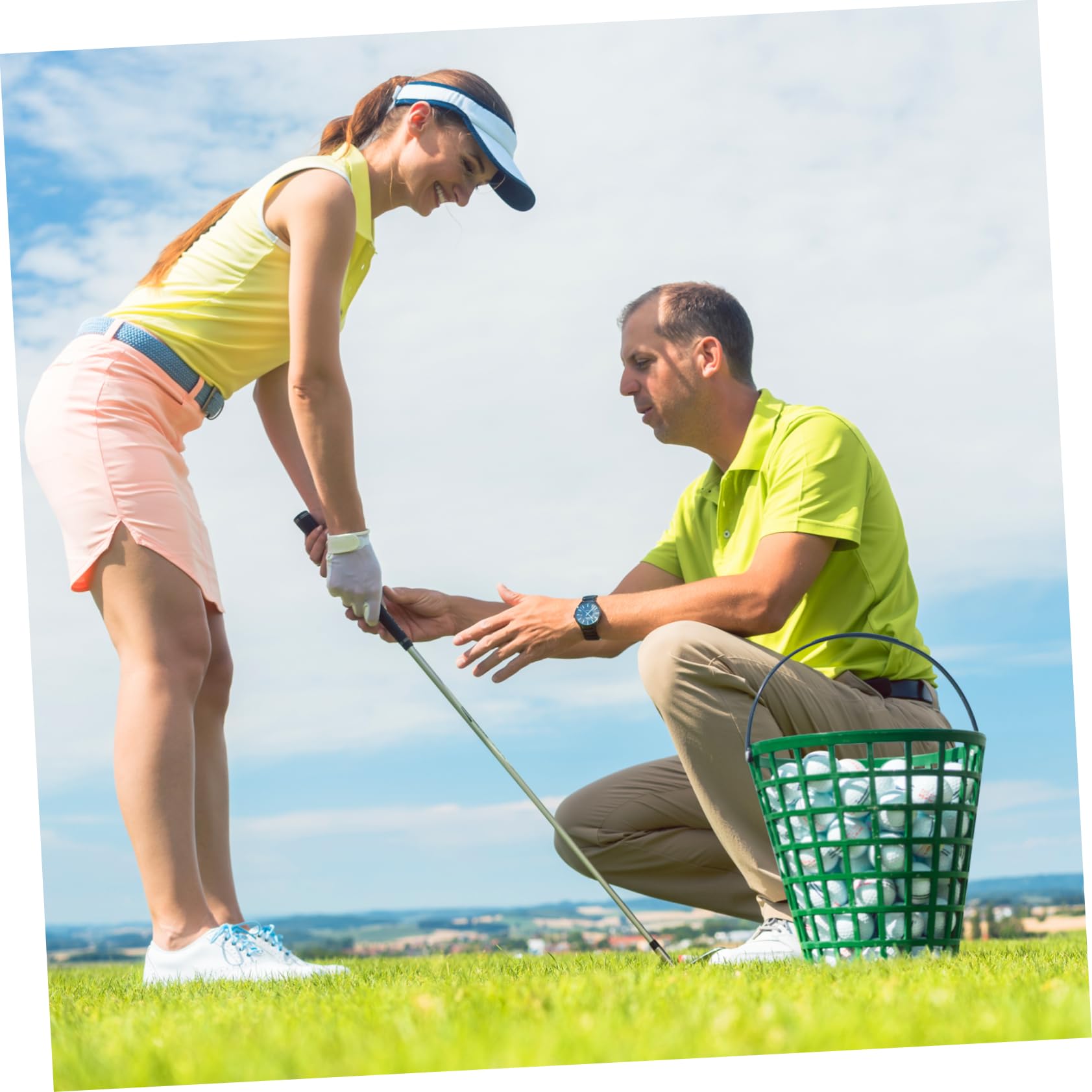 BESPORTBLE Golf Ball Picker Basket - Portable Golf Ball Collector with Hollow Design, Holds 50 Balls (Green) - Perfect for Driving Range Practice & Course Accessories