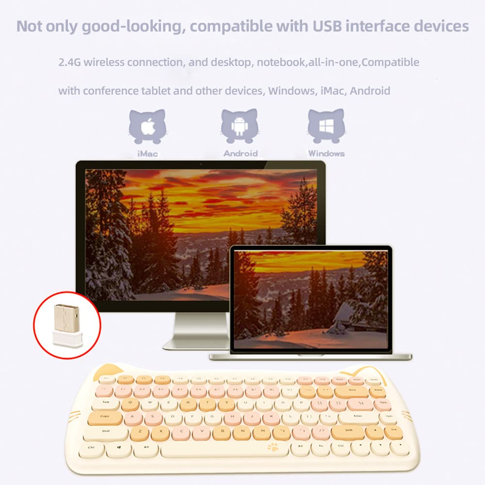 Wireless Mouse and Keyboard Combo - 2.4G Cordless Cat Design Mouse & Keyboard Set with USB Receiver for Laptop, PC, MAC (Milk Tea Brown) - Perfect for Office, Home, Gaming & Gift Giving