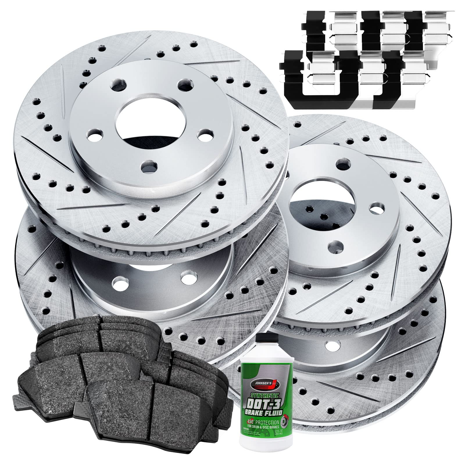 High-Performance Front & Rear Brake Pads and Rotors Kit for 2010-2014 Hyundai Genesis | Ceramic Brake Pads & Drilled Rotors | Enhanced Stopping Power for Sport Driving & Daily Commutes