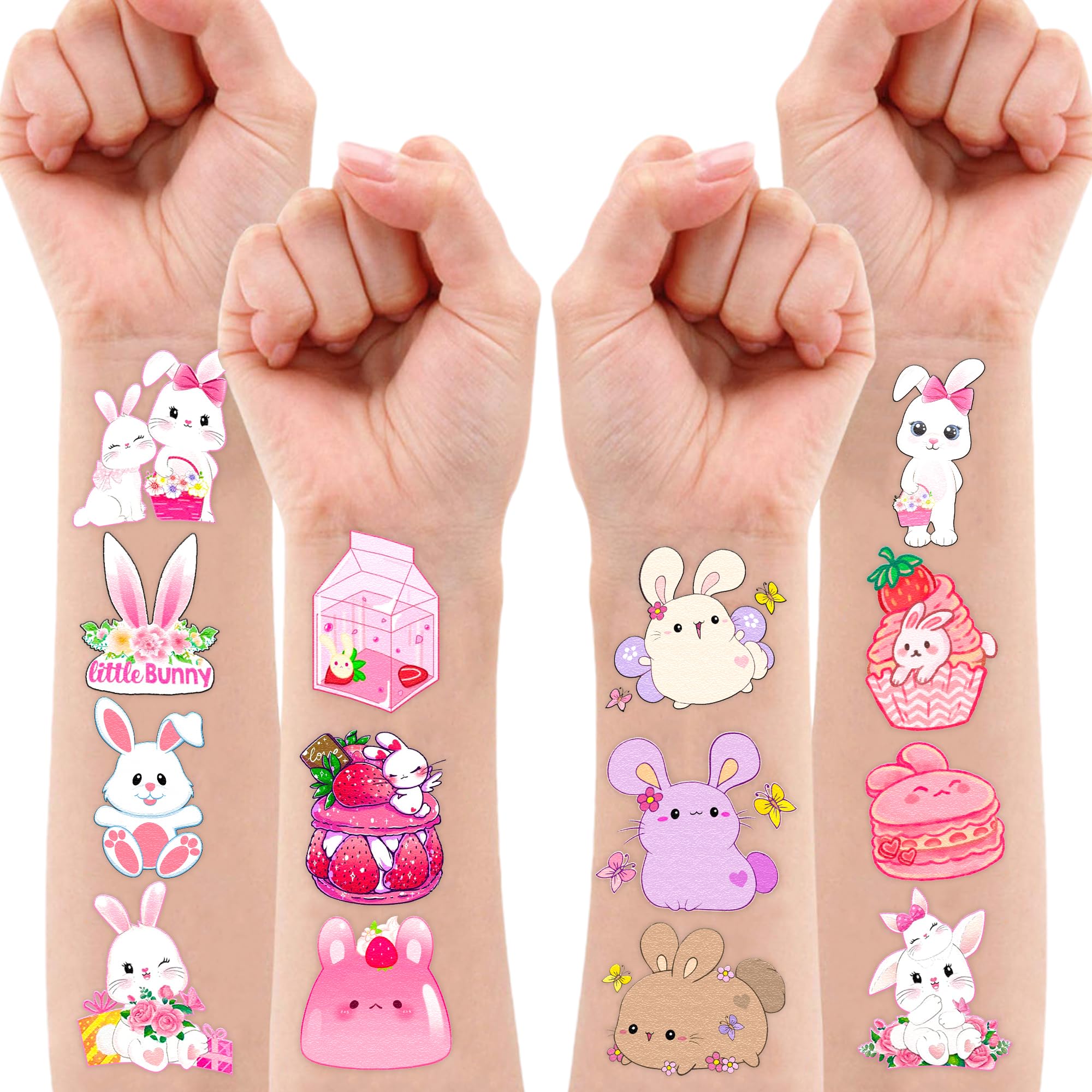 96PCS Bunny Tattoo Stickers - Cute Animal Temporary Tattoos for Kids Birthday Party Favors, Classroom Rewards & School Prizes - Perfect for Easter, Baby Showers & Kids Party Decorations
