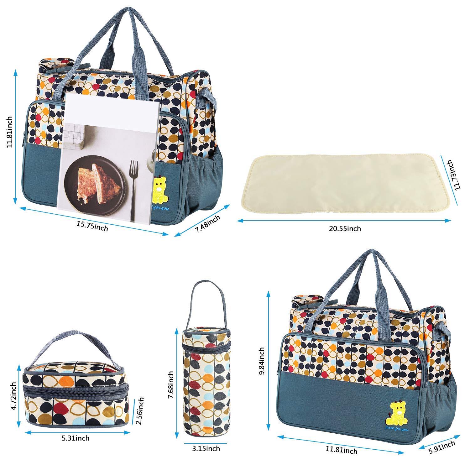 **Premium Diaper Bag Tote for Boys & Girls - 5-Piece Set with Large Tote, Insulated Food Bag, Bottle Holder & Changing Pad - Adjustable Shoulder Straps - Perfect for Travel, Daycare & Family Outings**