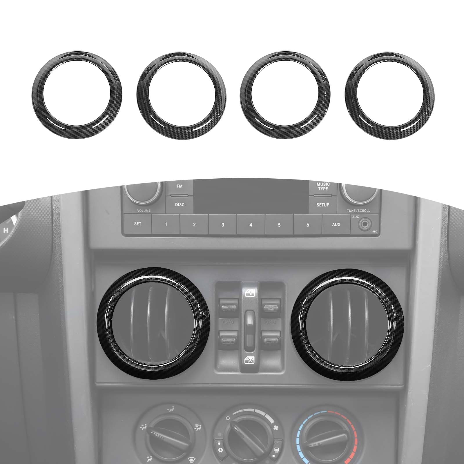 Carbon Fiber AC Vent Cover Trim Rings for Jeep Wrangler JK JKU (2007-2010) - Interior Accessories 4pcs - Upgrade Your Ride's Style & Protection