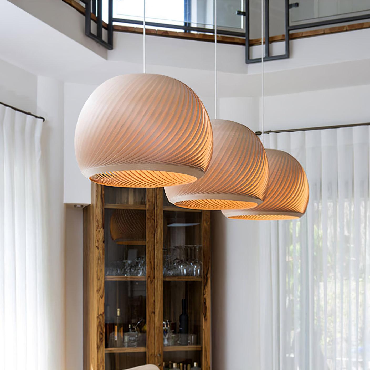 Aurora Whorl Wooden Pendant Light - Handcrafted Natural Wood Ceiling Lamp for Living Room, Bedroom, Dining Room & Kitchen Decor