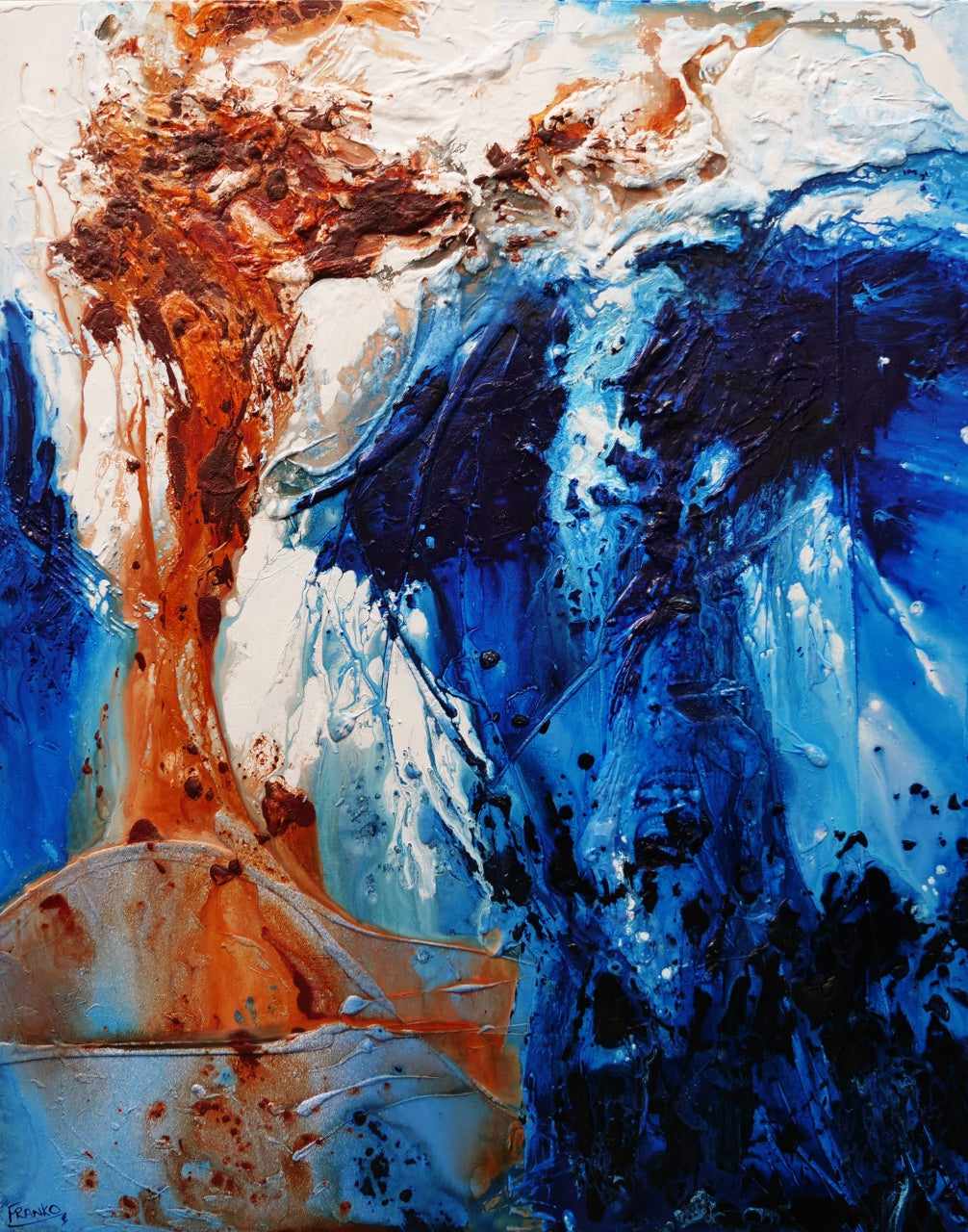 Blue Oxide Textured Abstract Painting 47