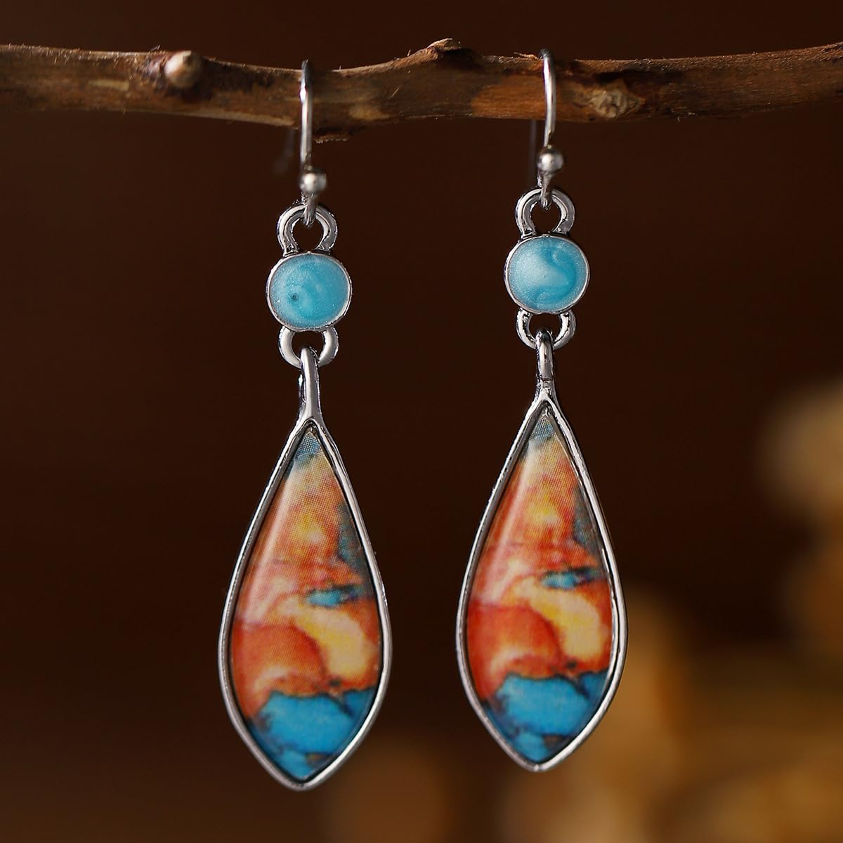 BG&WLing Turquoise Earrings for Women - 925 Sterling Silver Teardrop Dangle Earrings | Western Native Vintage Bohemian Fashion Jewelry | Perfect for Casual Wear, Parties & Special Occasions