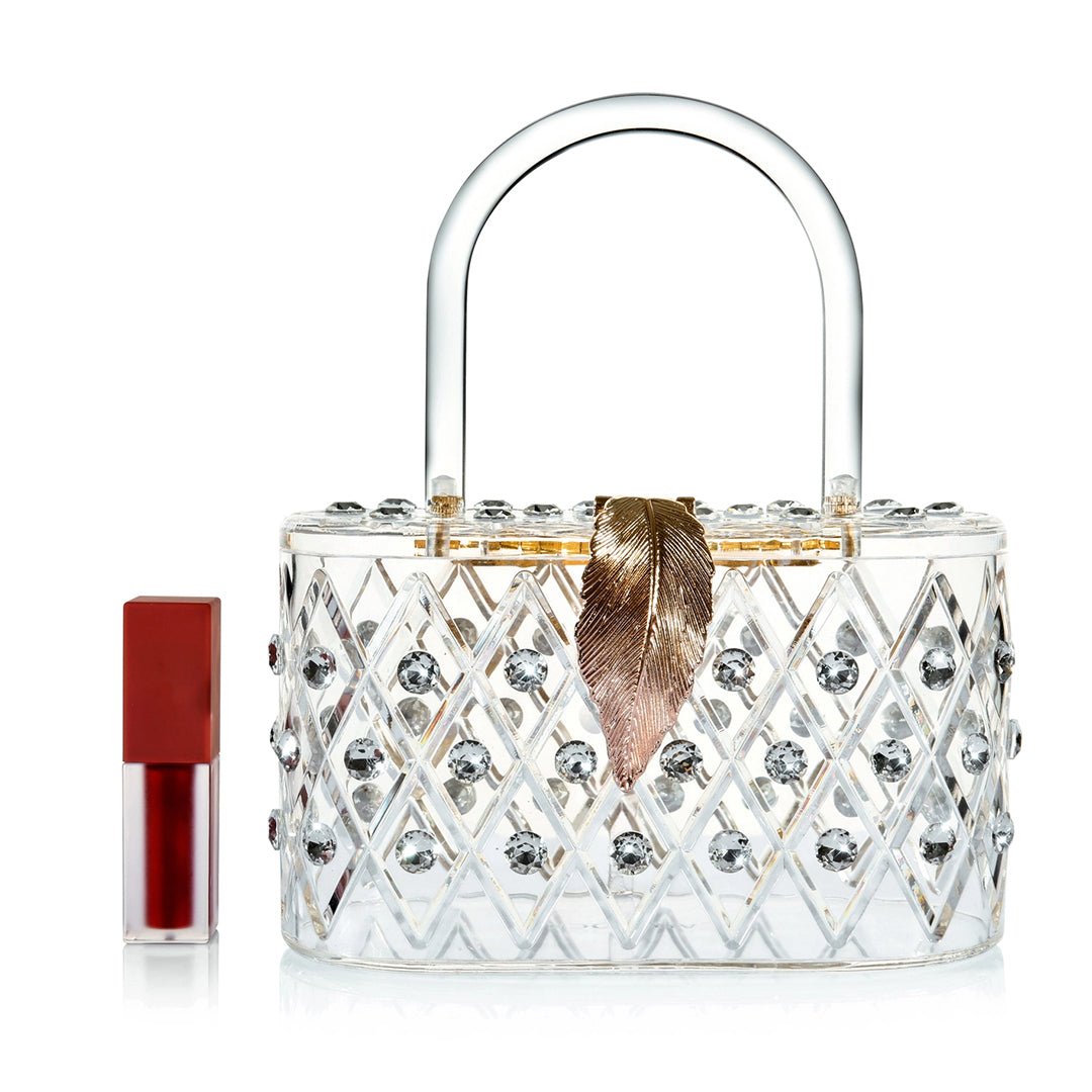 Milanblocks Vintage 1950s Clear Crystal Acrylic Box Clutch Handbag for Women - Elegant Evening Purse for Prom, Wedding & Special Occasions