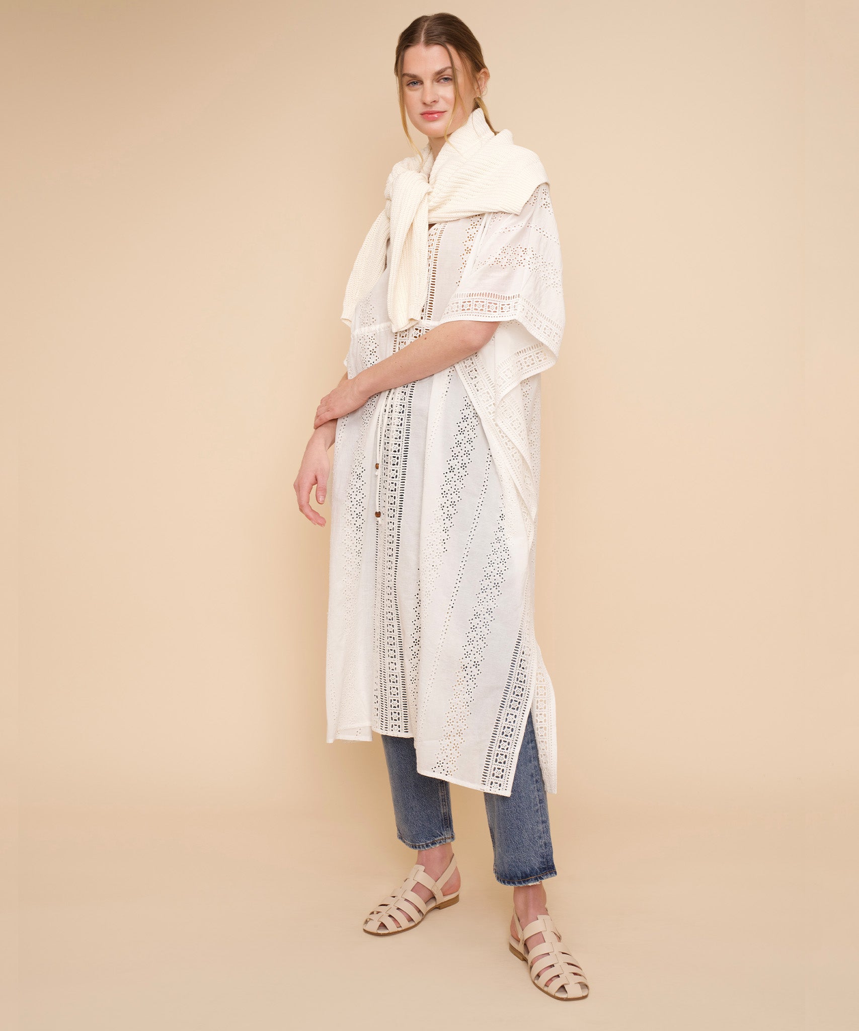 Elegant Eyelet Butterfly Maxi Caftan Dress for Women - Flowy Boho Summer Beach Cover Up & Vacation Outfit