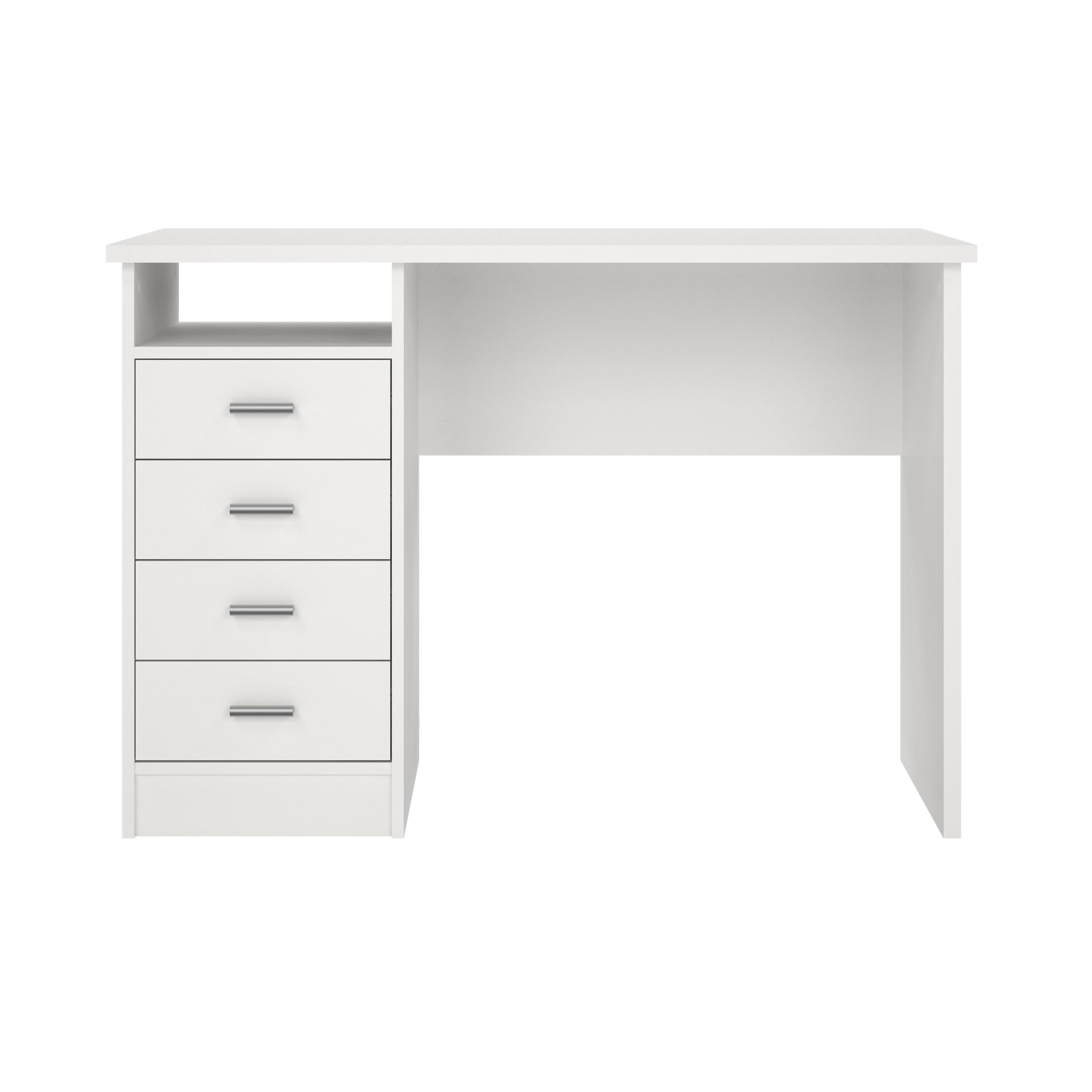 Modern White 4-Drawer Office Desk with Storage - Compact & Functional Writing Desk for Home or Office Workspace - Perfect for Small Spaces, Home Office & Study Rooms