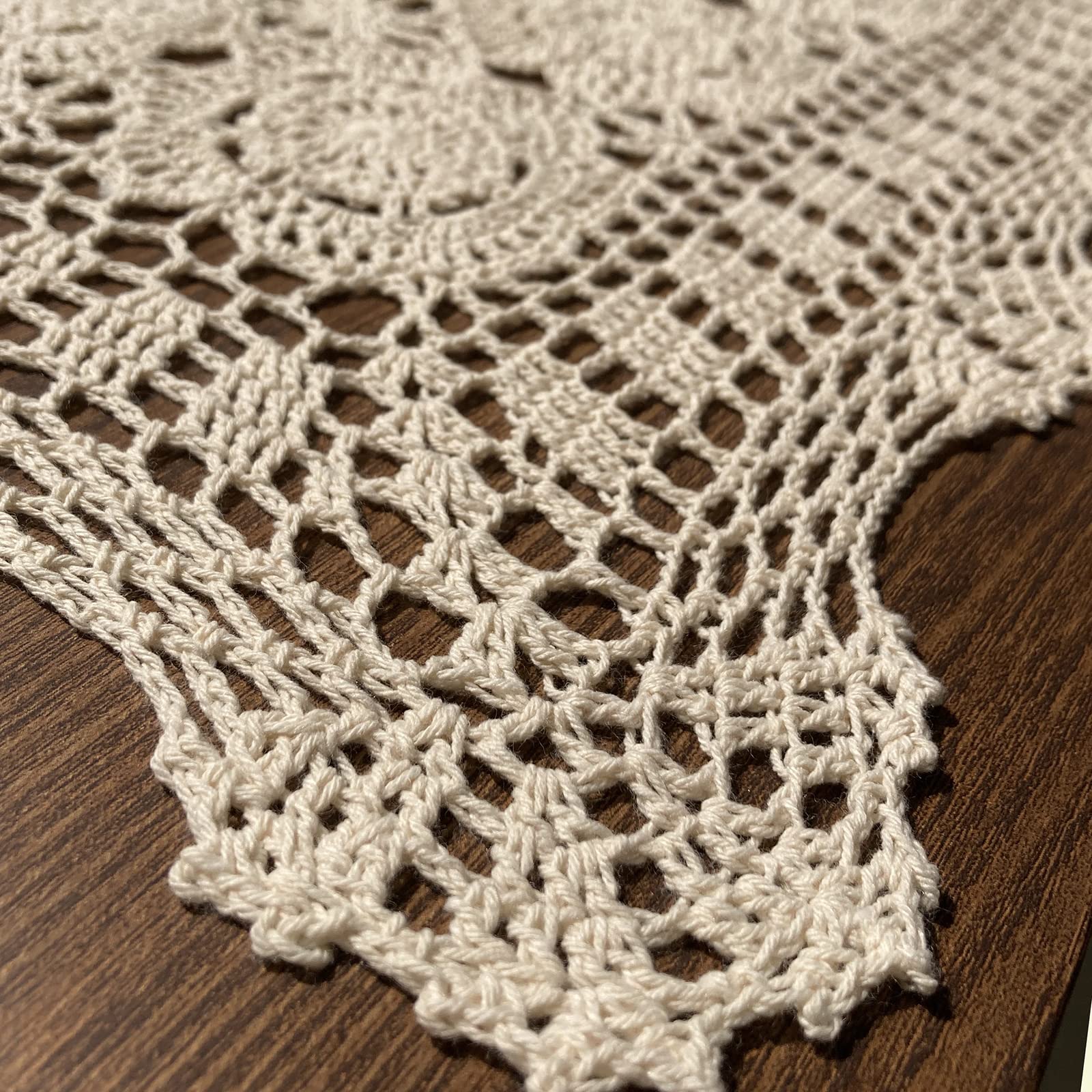 Hsvanyr Beige Rectangular Cotton Crochet Lace Table Runner - Handcrafted 19x31 Inch Dining Room Centerpiece for Elegant Home Decor