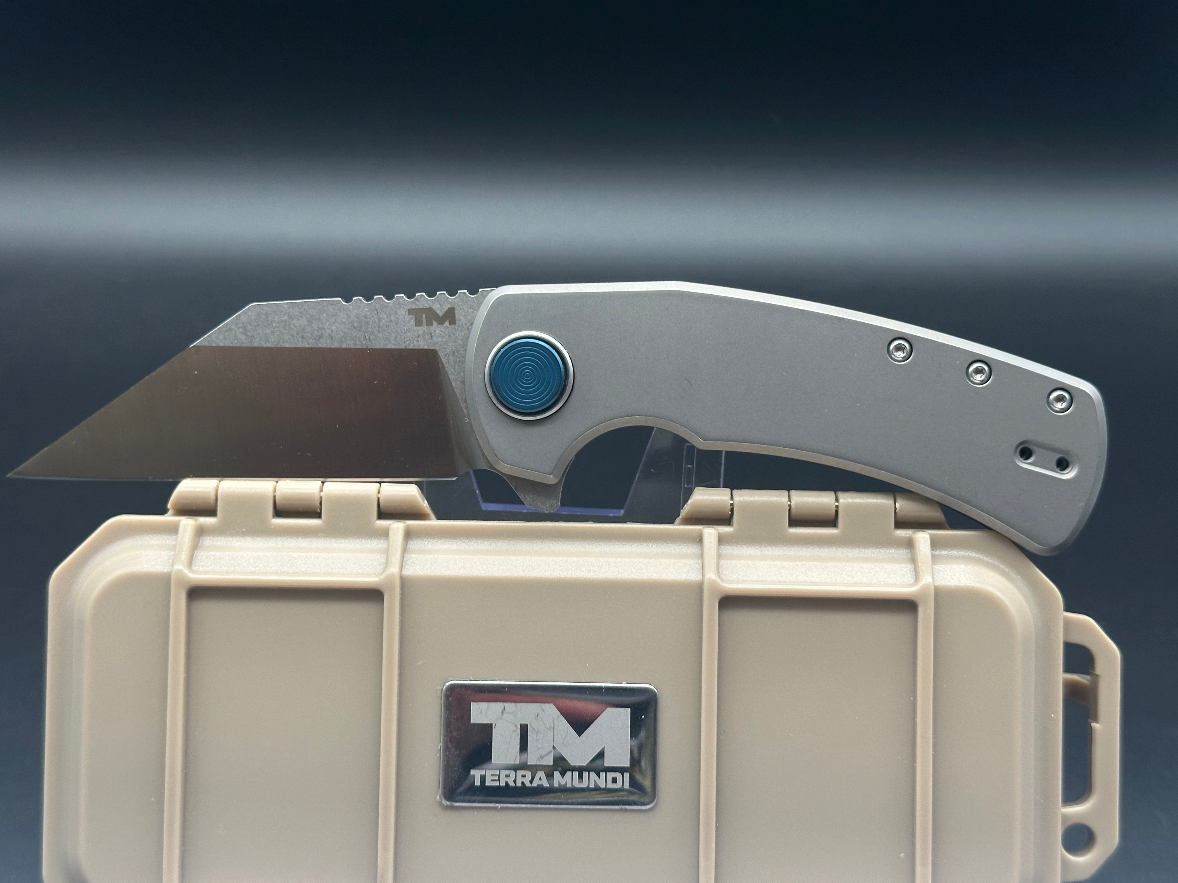 BEYOND EDC Limited Edition Button Lock Knife - Gray Stonewash Titanium Handle, M390 Steel Blade - Perfect for Outdoor Camping, Hiking & Everyday Carry
