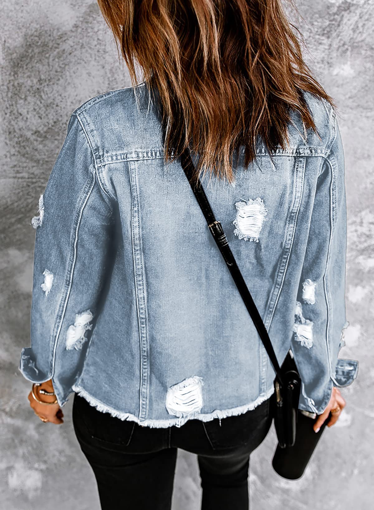 EVALESS Women's Boyfriend Washed Crop Denim Jacket - Stylish Oversized Distressed Jean Coat for Casual Outfits & Streetwear Fashion