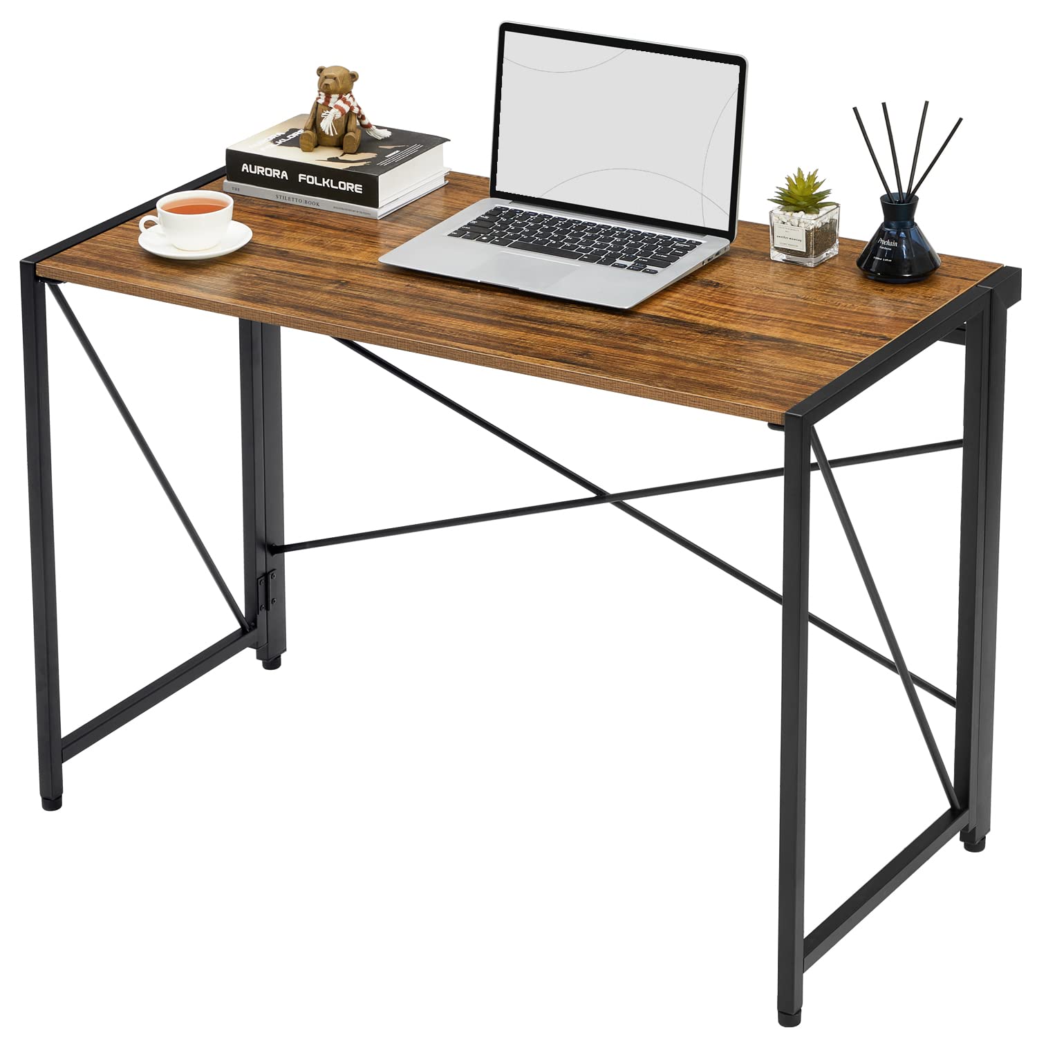 Modern Small Computer Folding Desk for Home Office - 39 Inch Rustic Brown Compact Writing Table | Space-Saving Study Desk for Small Apartments, Dorm Rooms & Workspaces