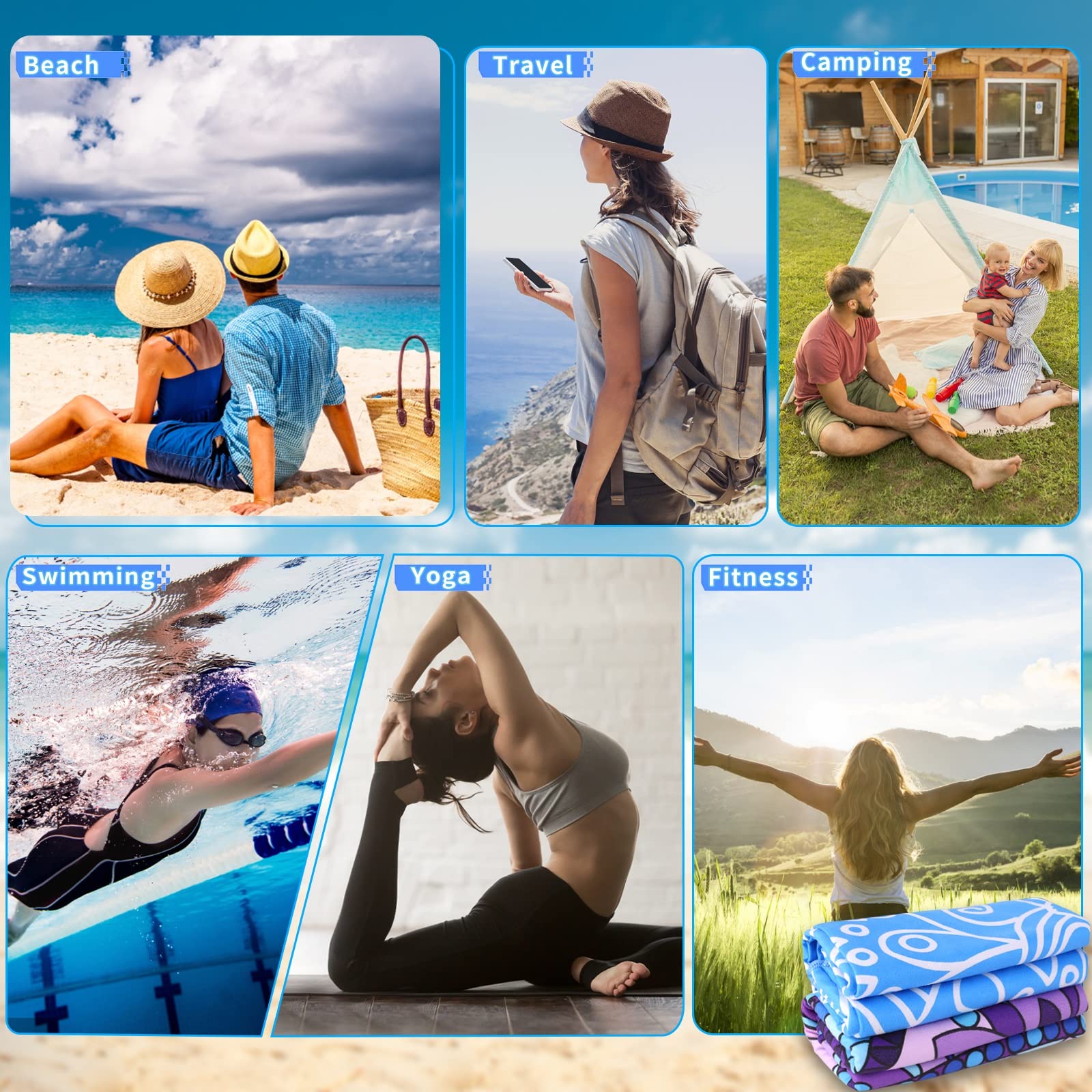 Haleey 2 Pack Microfiber Lightweight Beach Towel 180x80cm - Oversized Extra Large, Quick Dry, Sand Free - Perfect for Travel, Swimming, Pool, Yoga, Gym, Camping - Ideal Beach Accessories for Adults, Women & Men - Great Vacation Gift for Summer Outdoor Activities