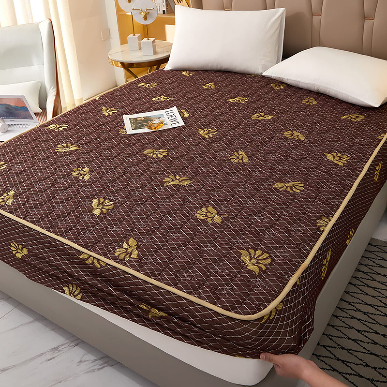 Deep Pocket Twin XL Mattress Sheets - Summer Cool Double-Sided Gauze Quilted Bedspread with All-Inclusive Mattress Protector (120x200cm) - Perfect for Bedroom & Apartment Use