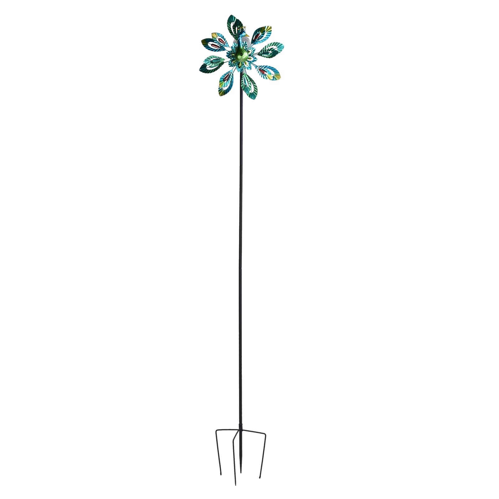 EVTSCAN Double Layer Metal Wind Spinner with Solar Light & Ground Stake - Outdoor Garden Decor for Lawn, Yard, Patio | Windmill Spinner for Relaxing Atmosphere & Nighttime Illumination