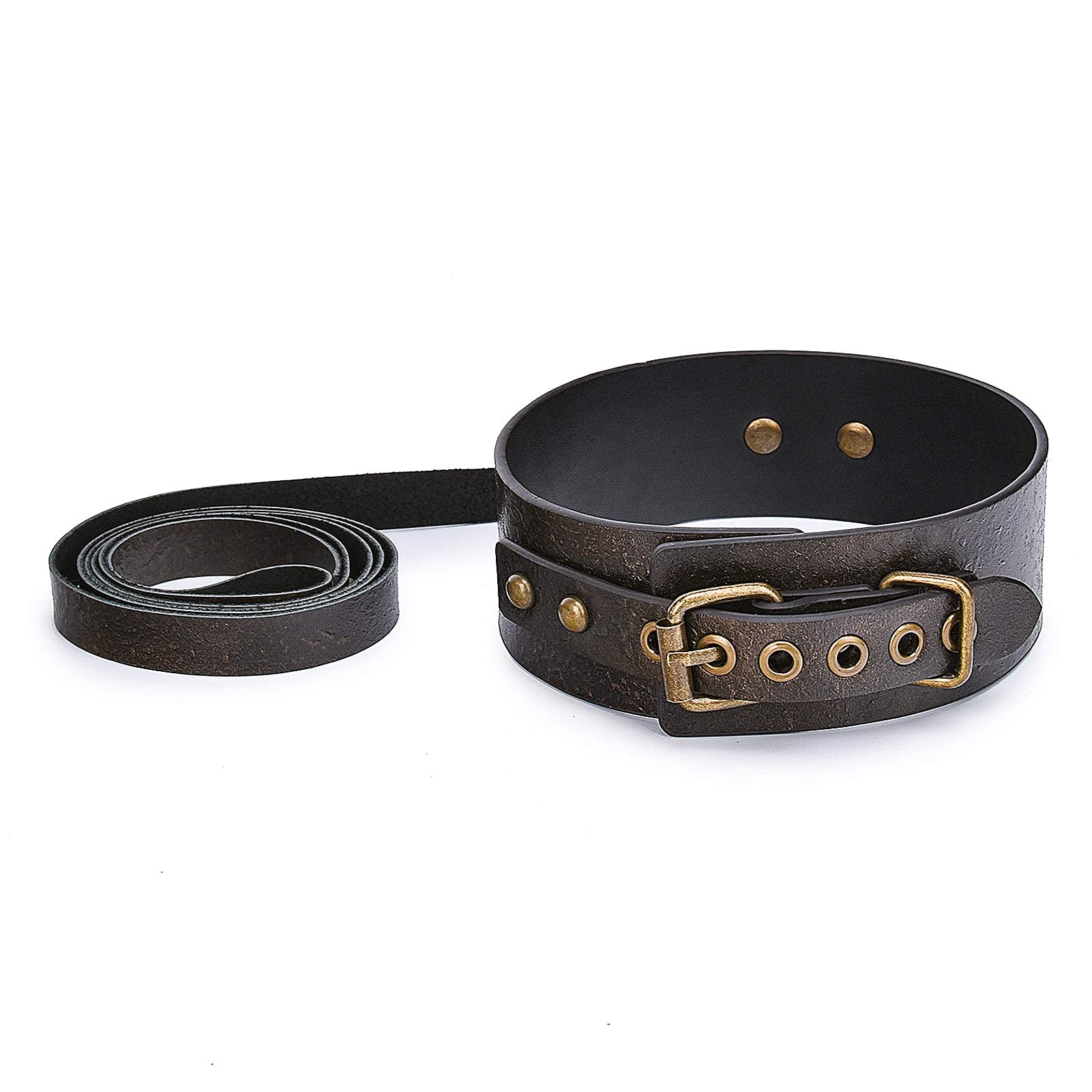 BDSM Leather Collar with Leash Set - Adjustable Locking Bondage Gear for Men & Women - Perfect for Couples Play, Roleplay, and BDSM Scenes