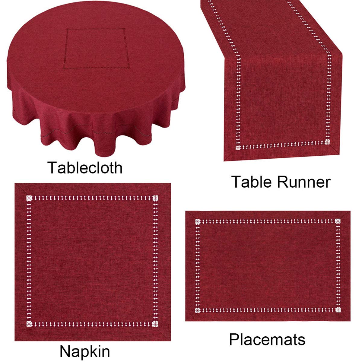 Grelucgo Handmade Hemstitched Polyester Table Runner - 14x48 Inch Cranberry Red Rectangle Table Scarf for Dining Table, Buffet, Dresser Decor - Elegant Home & Wedding Decoration