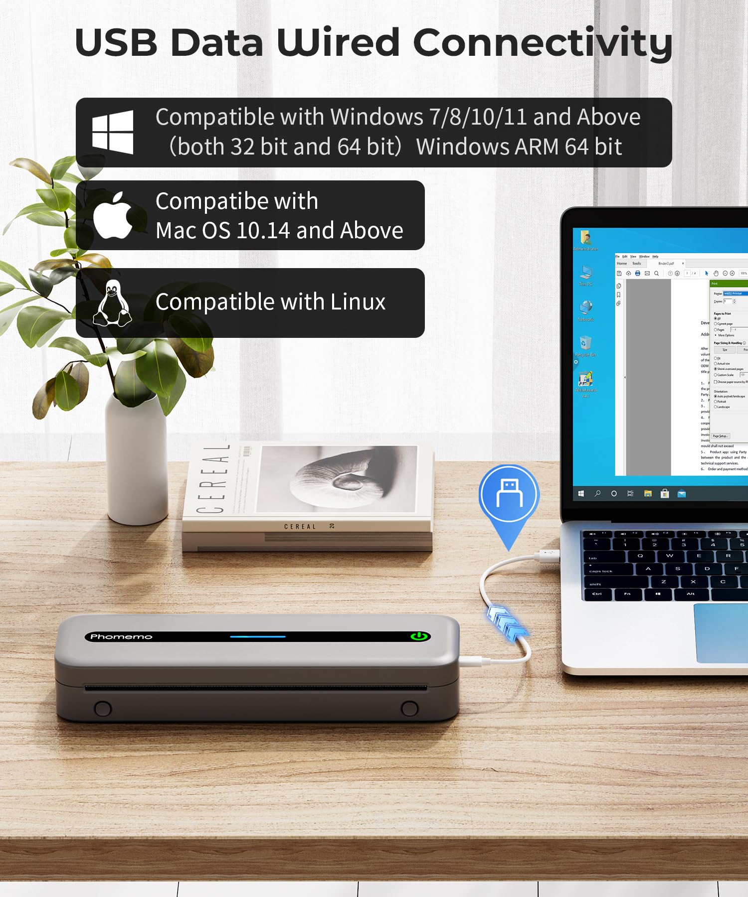 Phomemo M832 Portable Bluetooth Thermal Printer - Inkless Wireless Mini Printer with 4 Rolls Thermal Paper, Compatible with iPhone Android Smartphones & Laptop - Perfect for Travel, Home Office, Label Printing, Receipts & DIY Projects