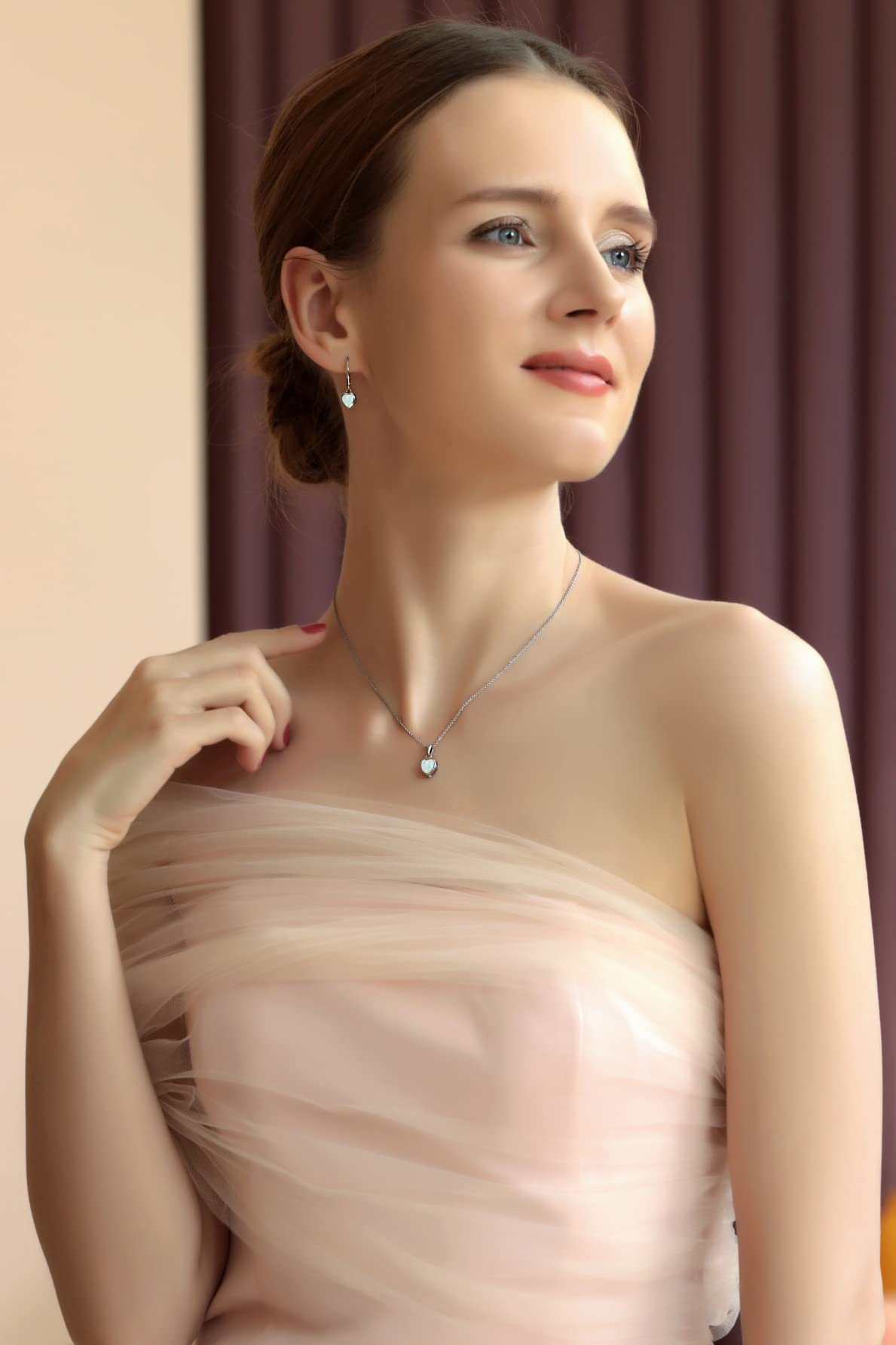 Women's Jewelry Sets - Sterling Silver Heart Necklace & Dangle Earrings with Birthstone (Genuine/Synthetic Gems) | Perfect for Valentine's Day, Anniversary Gifts & Everyday Elegance