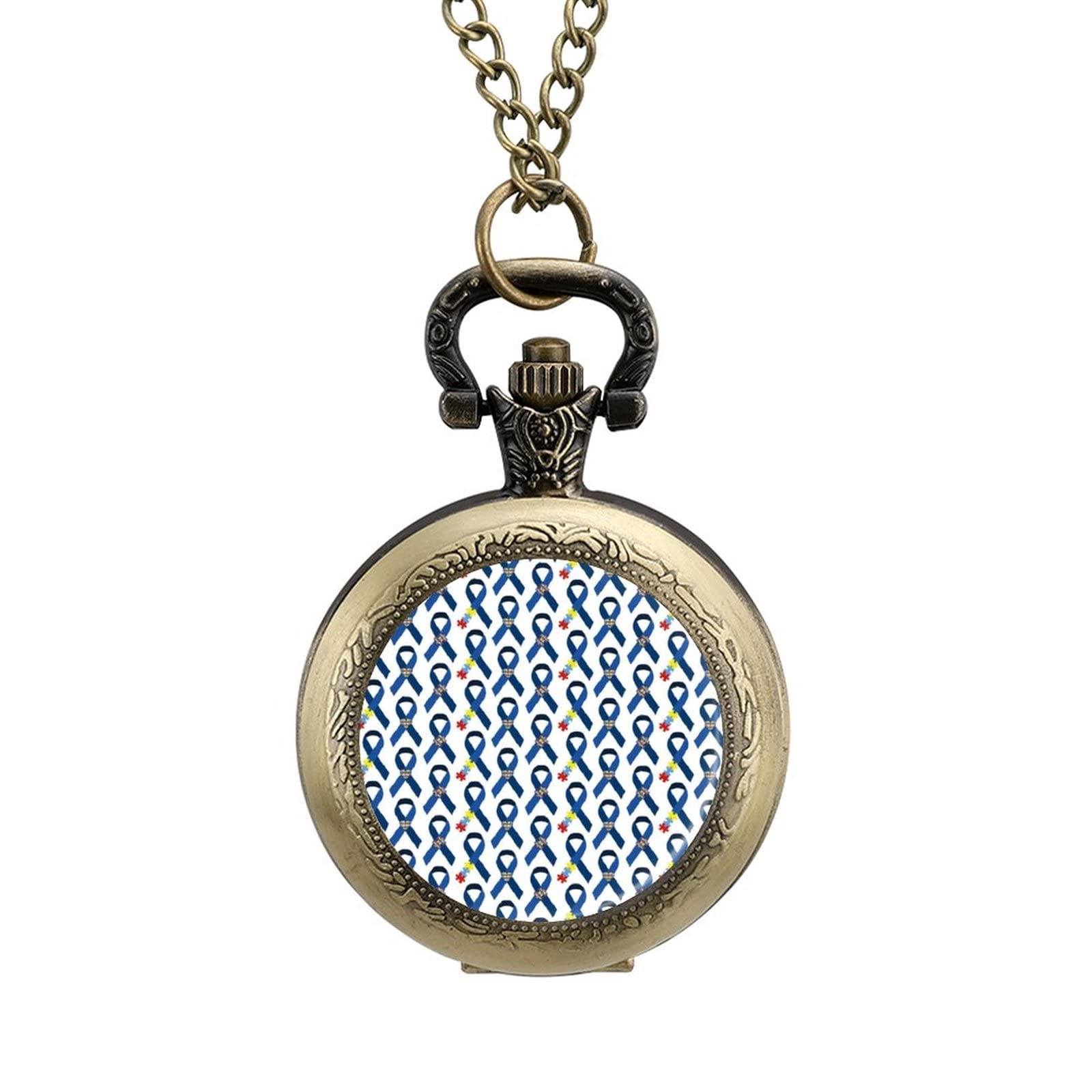 Vintage Autism Awareness Pocket Watch Necklace - Retro Pendant with Chain - Thoughtful Gift for Autism Support & Awareness - Perfect for Fundraisers, Daily Wear & Special Occasions