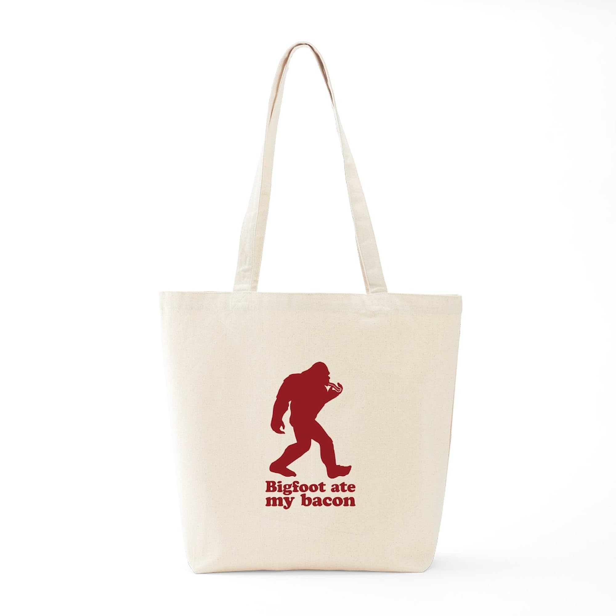 Bigfoot (Sasquatch) Ate My Bacon! Natural Canvas Reusable Shopping Tote Bag - Eco-Friendly Grocery & Beach Bag for Women & Men