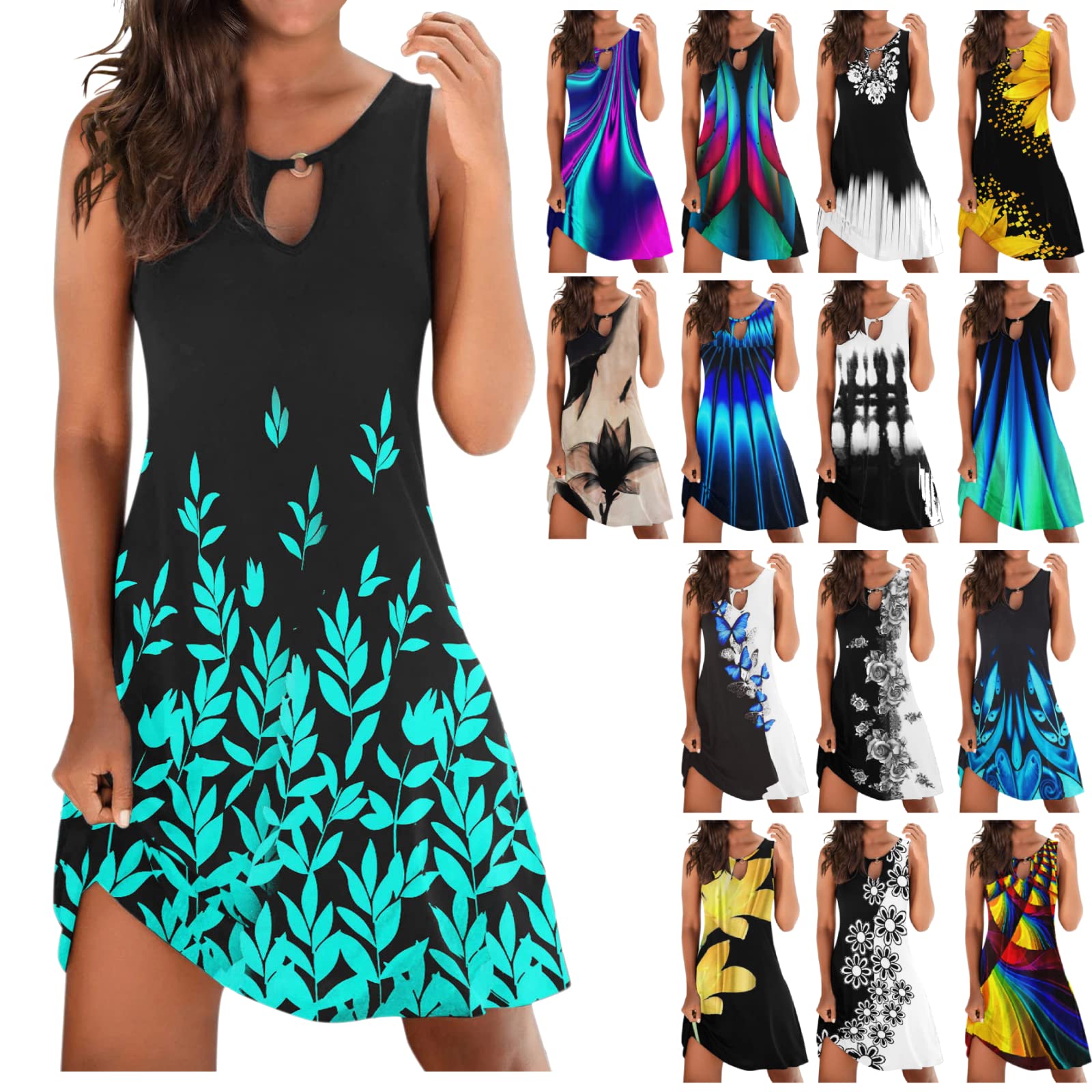 Wasagift Women's Summer Casual Sexy Floral Print Sleeveless Sundress - Loose Beach Mini Dress for Vacation, Pool Party, and Outdoor Adventures