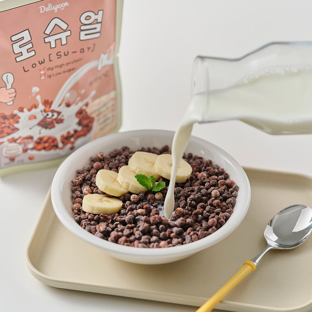 Delispoon Low Sugar Cereal - Cocoa Flavor 35g x 8 Packs | Healthy Breakfast Snack for Kids & Adults | Perfect for Office, School or On-the-Go