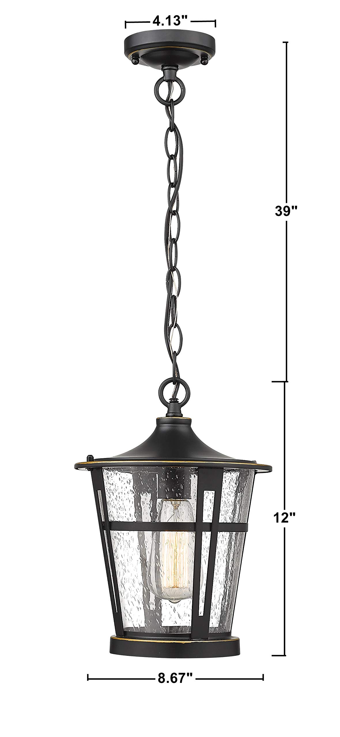 Bestshared 1-Light Outdoor Hanging Lantern - Weatherproof Pendant Lighting Fixture for Patio, Porch, Garden & Backyard Decor