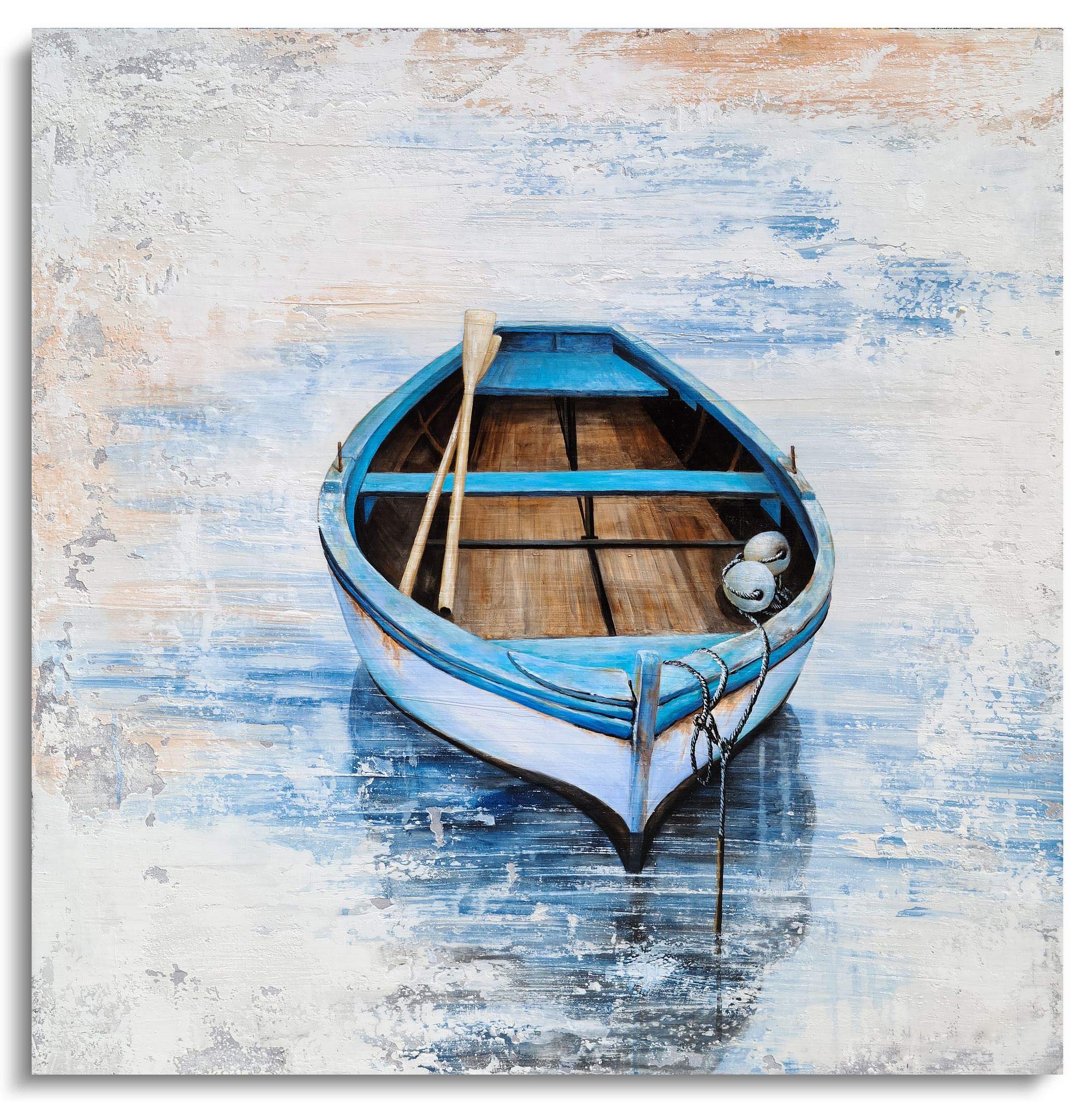 Hand Painted Coastal Sailing Boat Canvas Wall Art - Modern Abstract Nautical Painting in Light Blue - Square Wall Decor for Living Room, Bedroom & Bathroom - Perfect for Beach House, Office or Seaside Themed Spaces