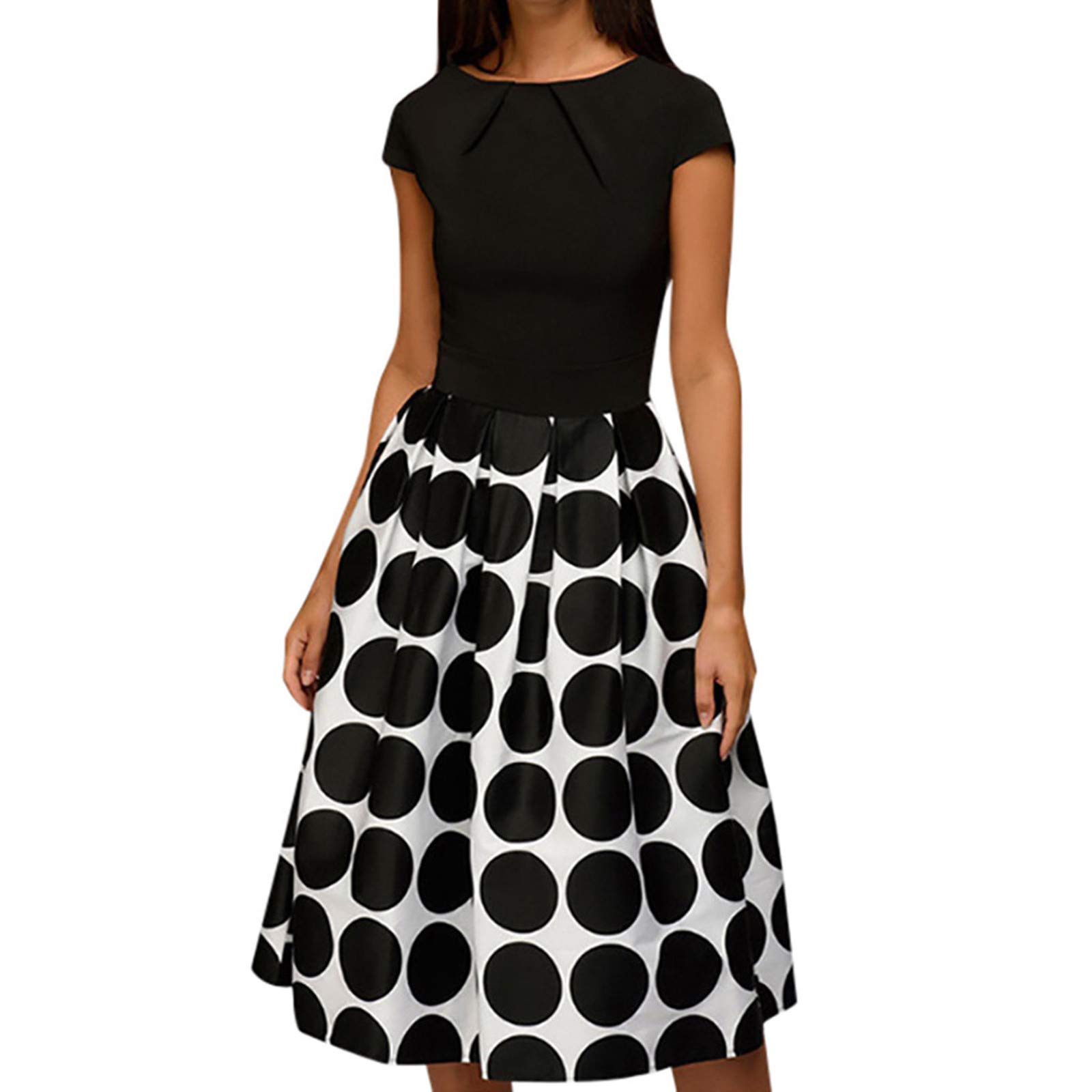 Elegant Knee-Length A-Line Dress with Sash & Pockets - Women's Casual Black Wave Splice Dress for Work, Party & Everyday Wear