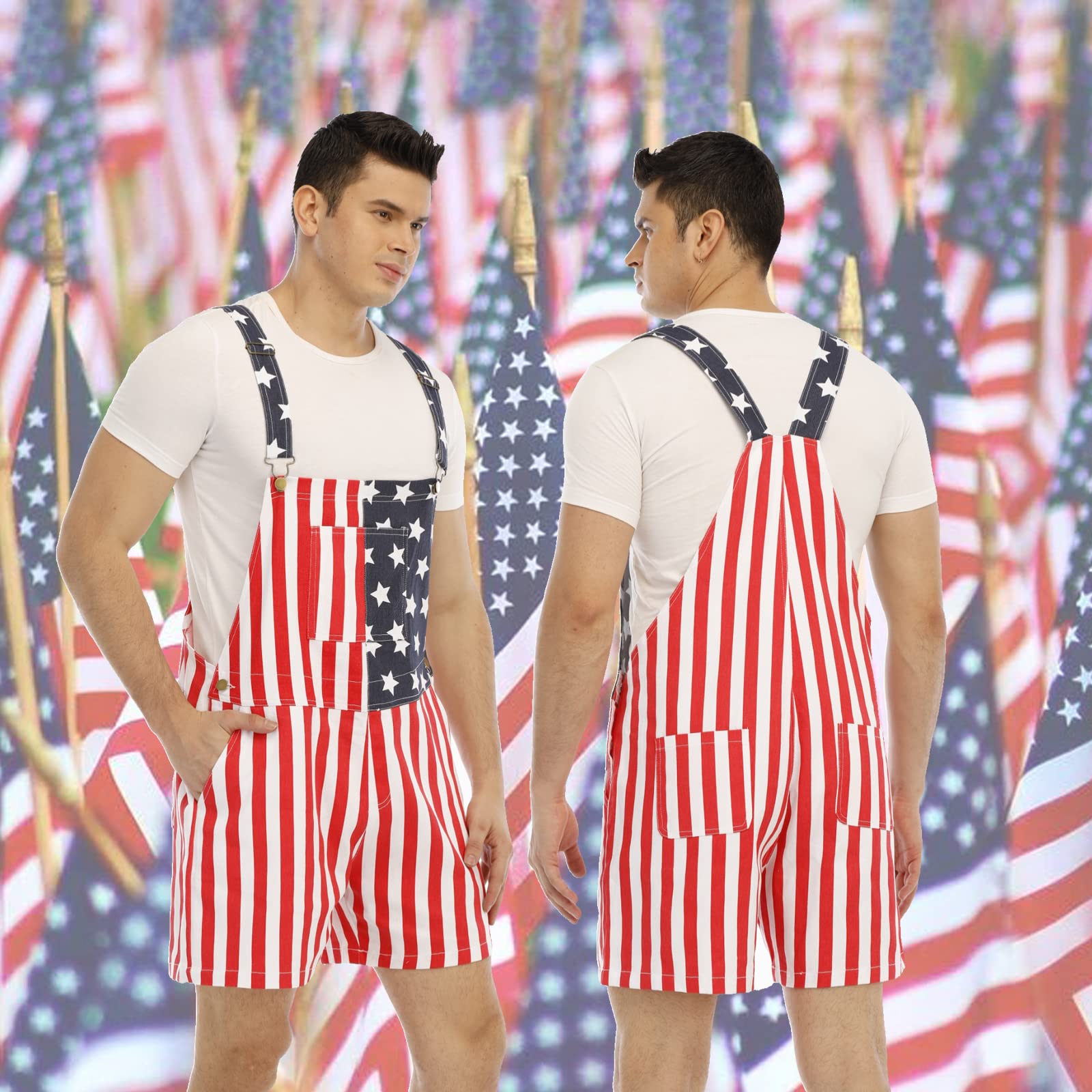 Patriotic American Flag Print Denim Bib Overalls - Unisex One-Piece Jumpsuit for Men & Women | Perfect for 4th of July, BBQ Parties & Casual Outings