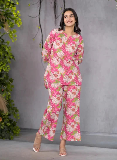 Premium Pink Petal Cotton Co-Ord Set for Women | Soft & Comfortable Matching Outfit | Perfect for Casual Wear, Lounge, and Summer Outfits