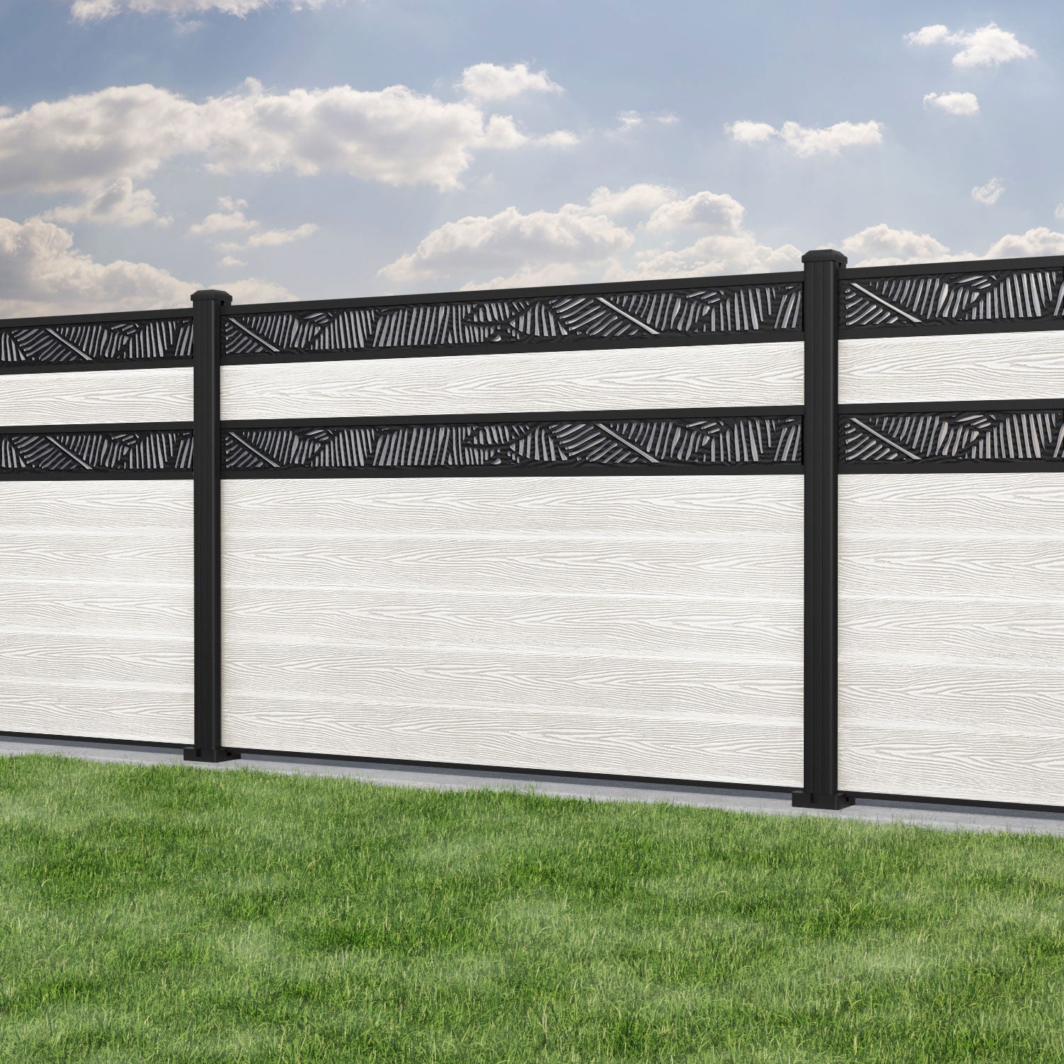 Classic Feather Split Screen Fence Panel in Light Stone with Aluminum Posts - Perfect for Garden Privacy, Patio Divider, and Backyard Decoration