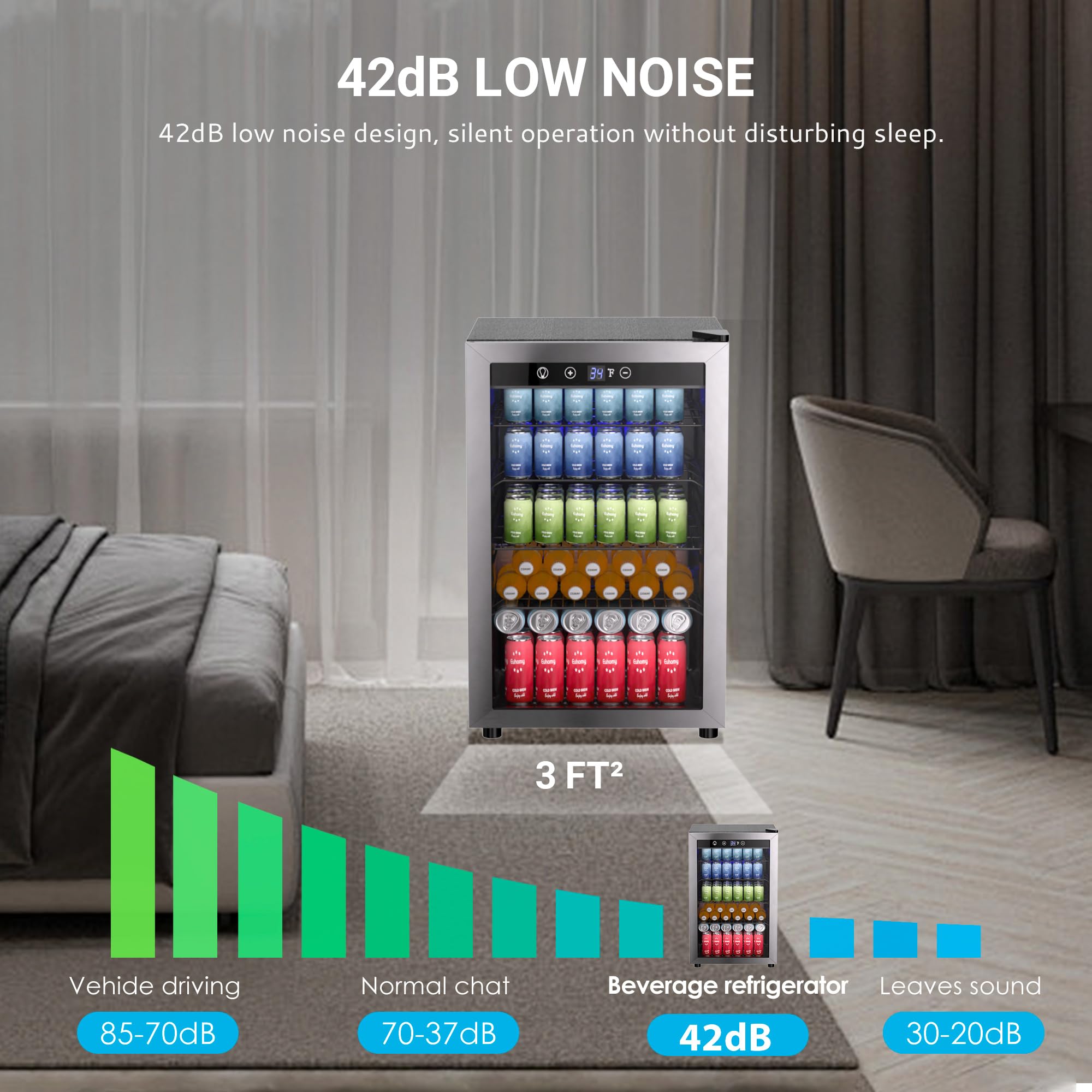EUHOMY 4.5 Cu.ft Beverage Refrigerator - 145 Can Mini Fridge with Glass Door for Soda, Beer, Wine - Digital Adjustable Thermostat Cooler for Home, Office, Bar - Perfect for Parties, Entertaining & Daily Drink Storage