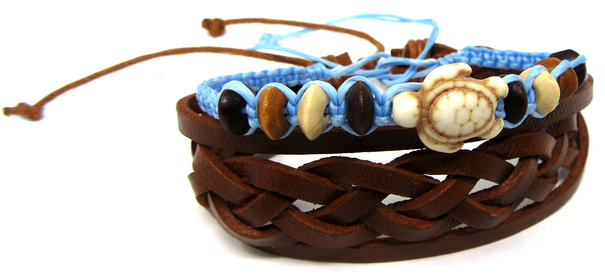 Trendy Hawaiian Sea Turtle Hemp Bracelet - Turquoise Color Turtle Charm Jewelry - Bohemian Starfish & Turtle Bracelet Set - Handmade Natural Fiber Accessories for Beach Vacation, Summer Festival & Boho Fashion