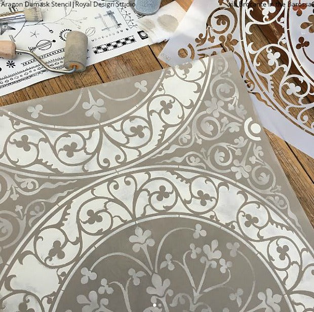 Aragon Damask Tile Wall Stencil - Reusable DIY Painting Template for Home Decor, Bathroom, Kitchen Backsplash - Perfect for Wall Art, Furniture Upcycling & Craft Projects