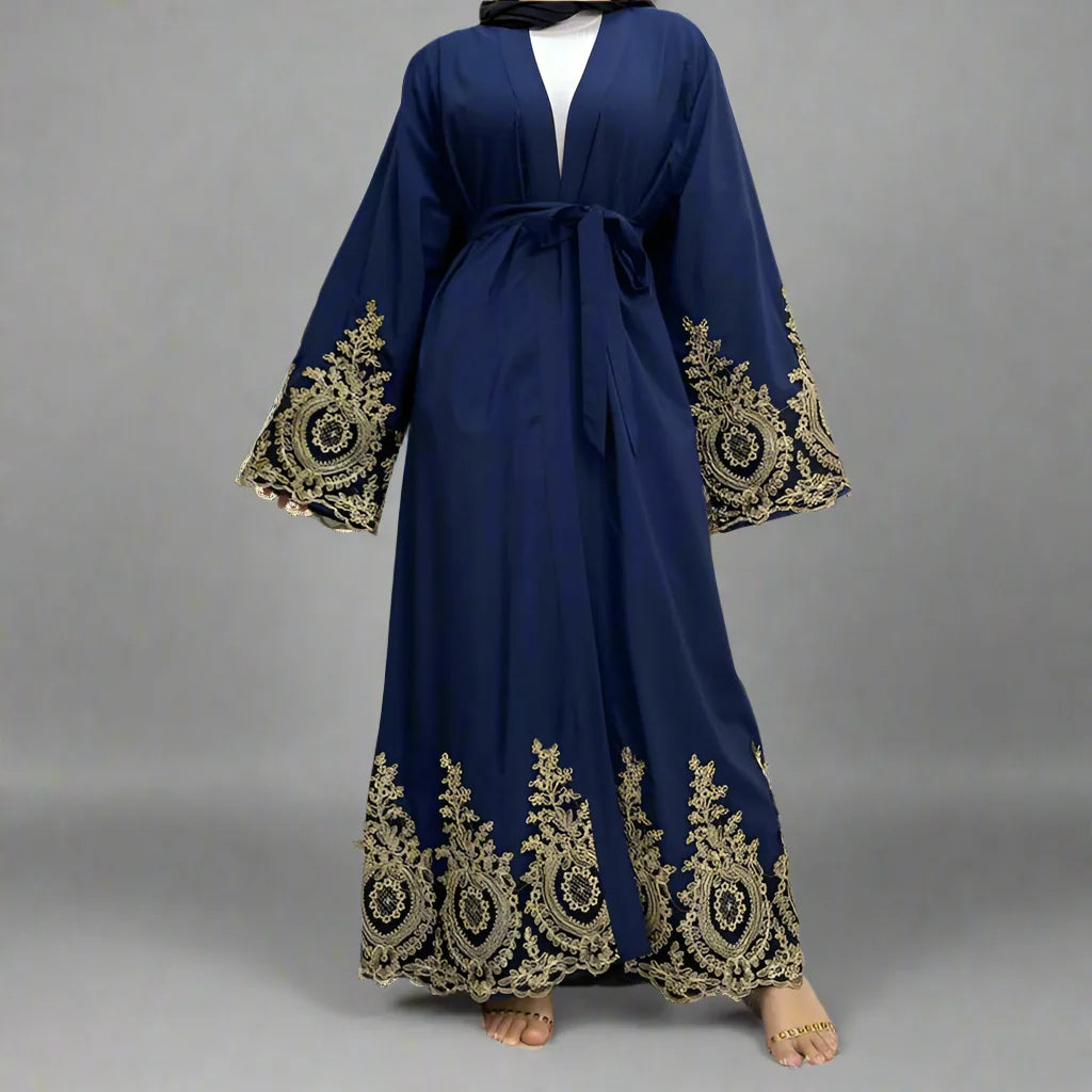 Elegant Muslim Women's Dubai Cardigan Open Abaya Dress - Modest Islamic Fashion for Prayer, Home & Special Occasions