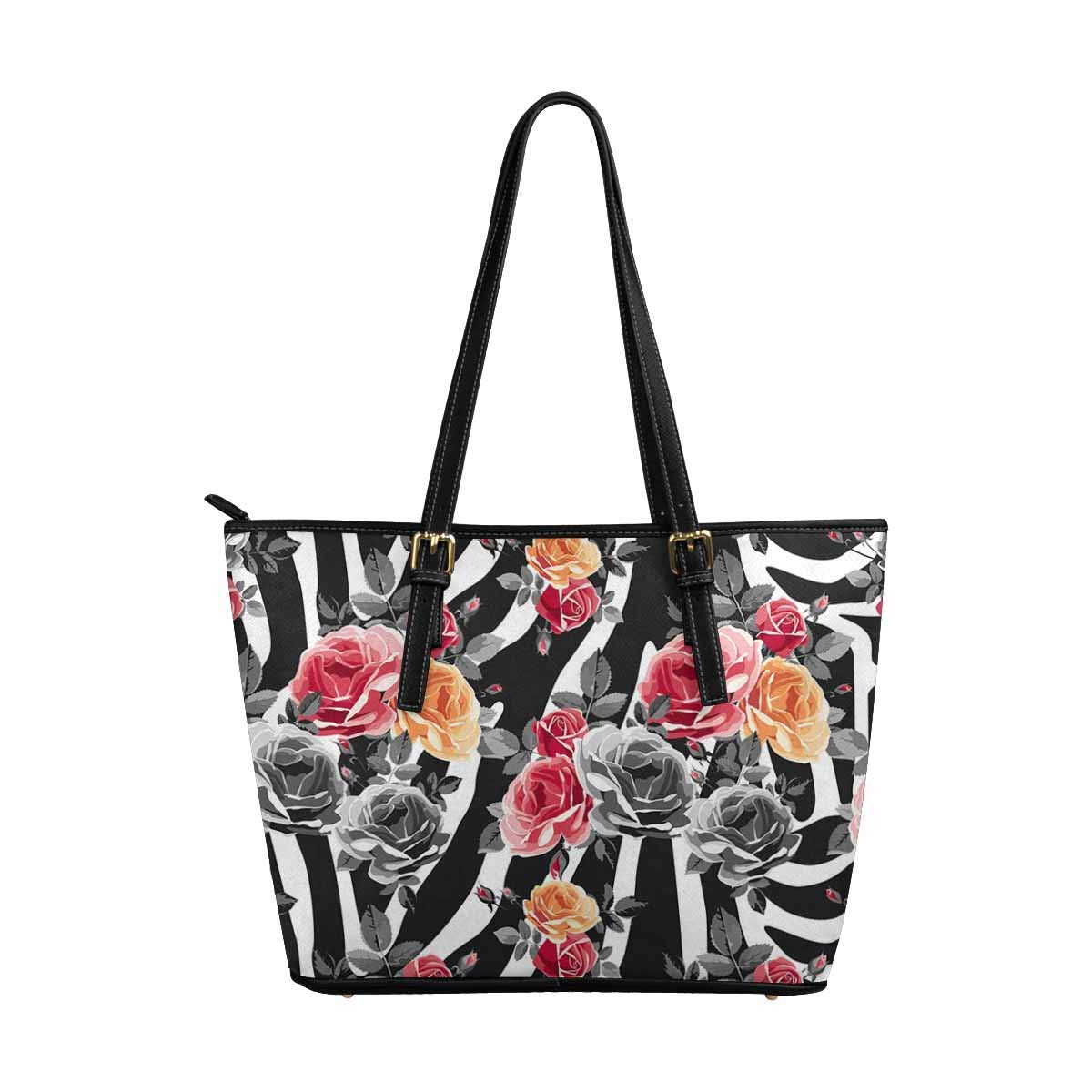 Luxury Striped Rose Zebra Print Leather Tote Shoulder Bag for Women - Fashionable Handbag for Work, Travel & Everyday Use