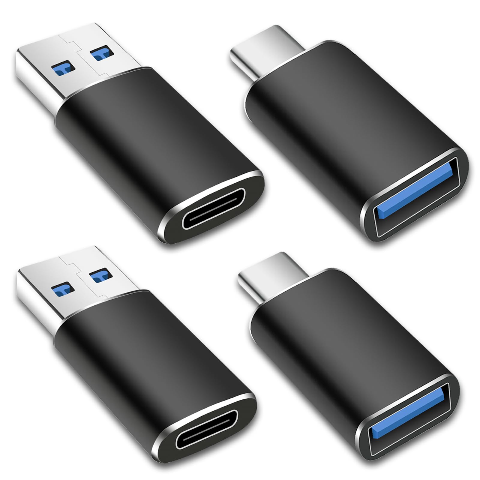 SheraF 4-Pack USB to USB C OTG Adapter Kit - 2x Type C Female to USB A Male Converter + 2x USB C Male to USB 3.0 Female Adapter - Compatible with iPhone 15 14 13 Pro Max, iWatch 8/9, Thunderbolt 4 - Fast Charging & Data Transfer for Phones, Tablets, Laptops