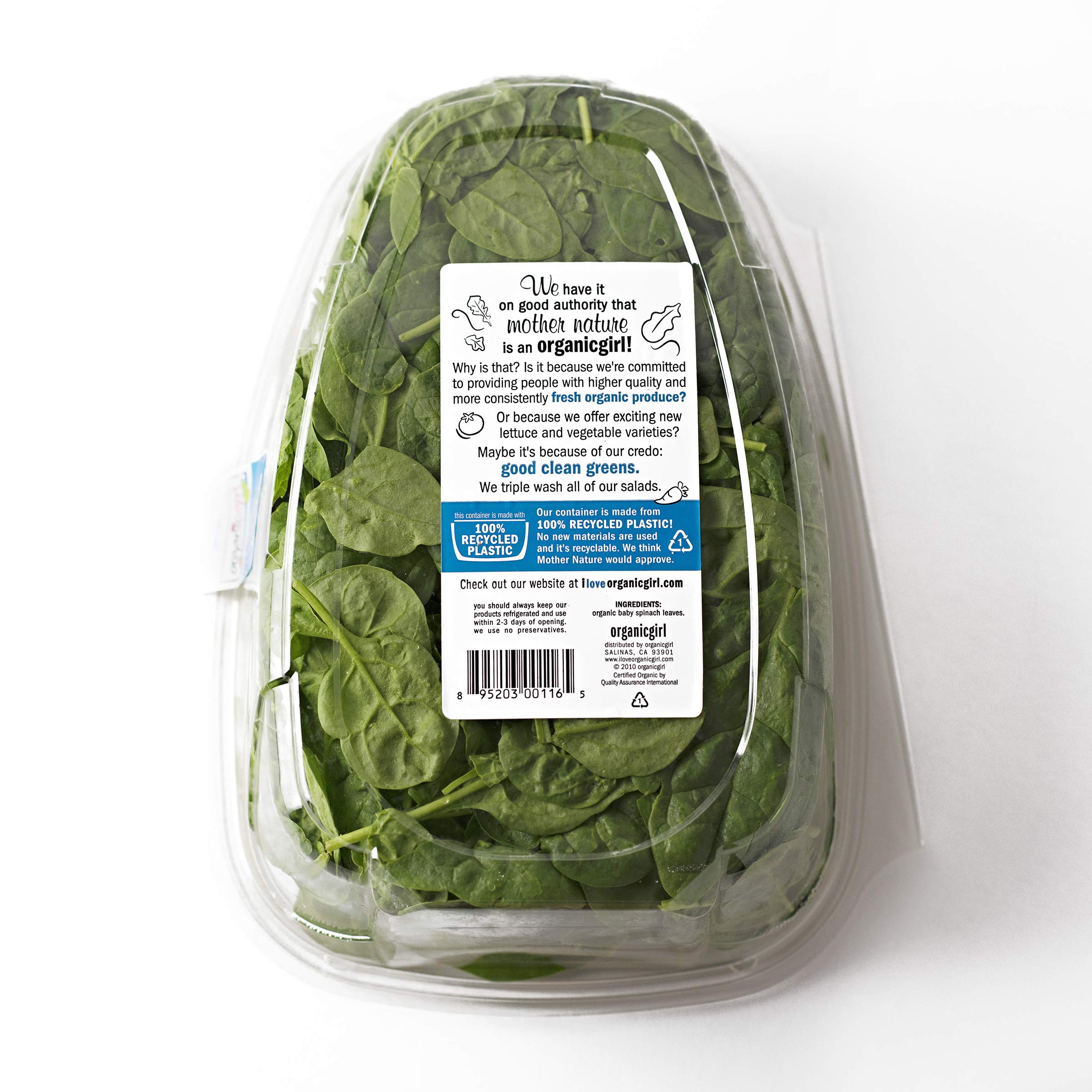 Organic Girl Baby Spinach Greens - Fresh, Tender & Nutrient-Rich Salad Leaves (10oz Bag) - Perfect for Salads, Smoothies & Healthy Meal Prep
