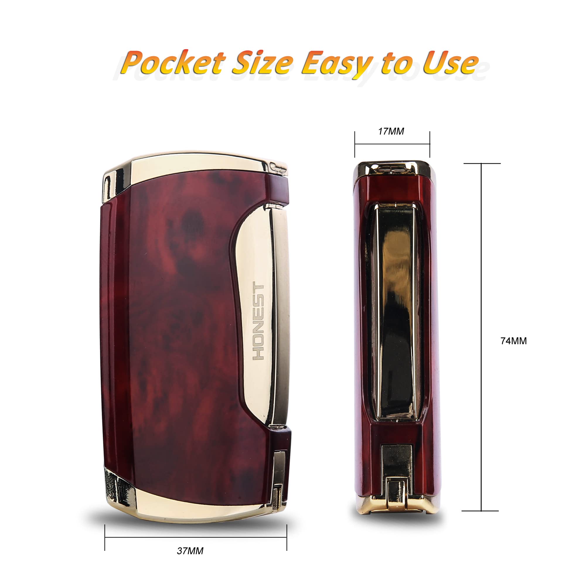 Double Jet Flame Torch Lighter for Cigars - Brown Grain (Perfect for Outdoor & Smoking)