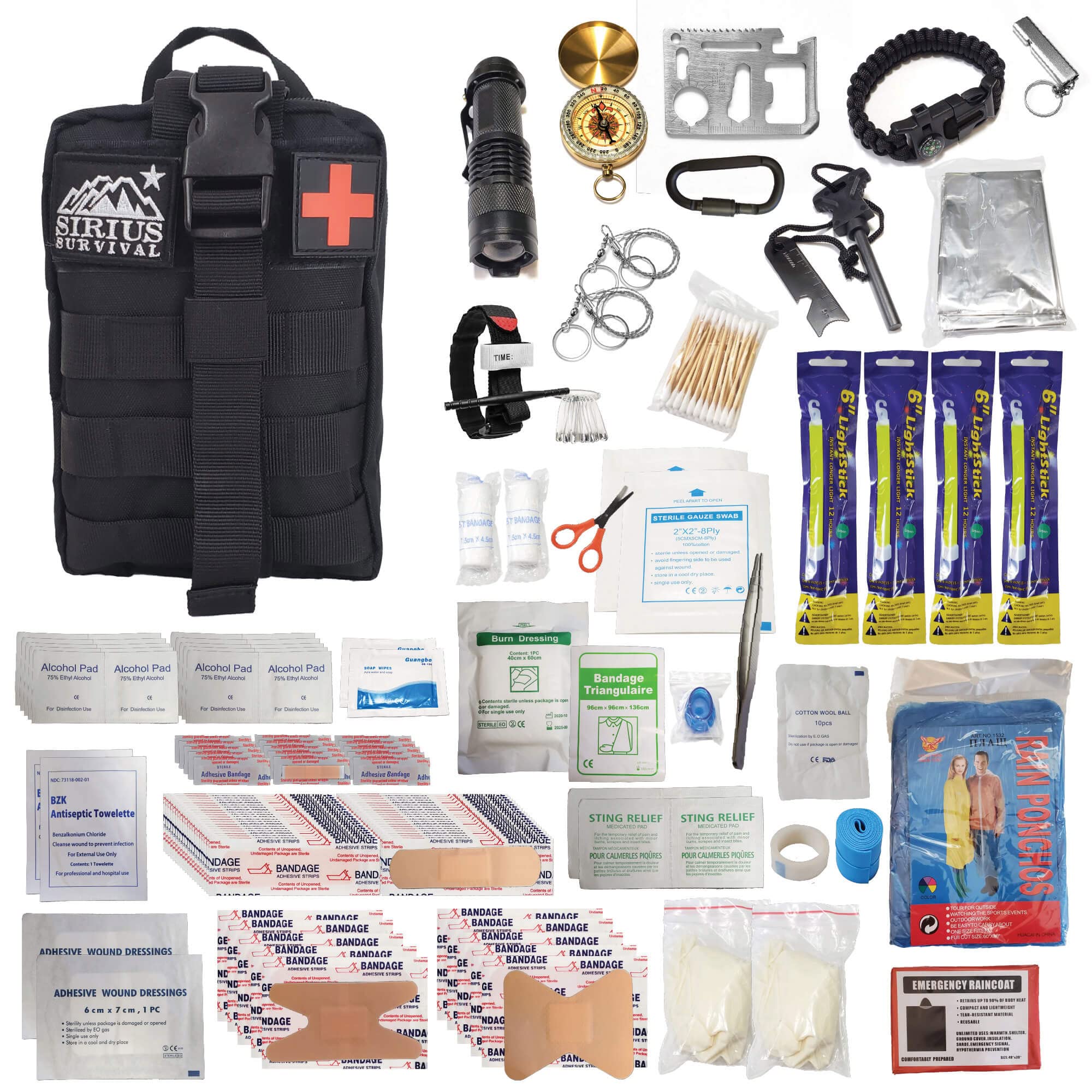 Sirius Premium 250-Piece MOLLE Survival & First Aid Kit - Emergency Trauma Bag for Camping, Hiking, Hunting | Outdoor Adventure Gear for Car, Cabin & Wilderness Survival
