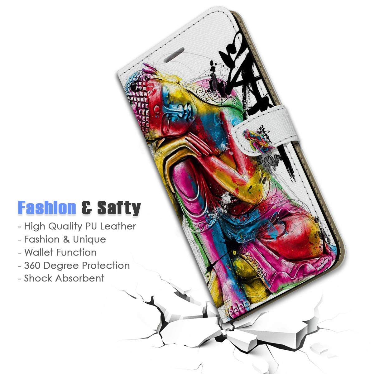 Premium Flip Wallet Phone Case for iPhone 13 Pro Max - Slim Protective Cover with Card Slots & Buddha Design (A23014) | Perfect for Daily Use, Travel & Business Meetings