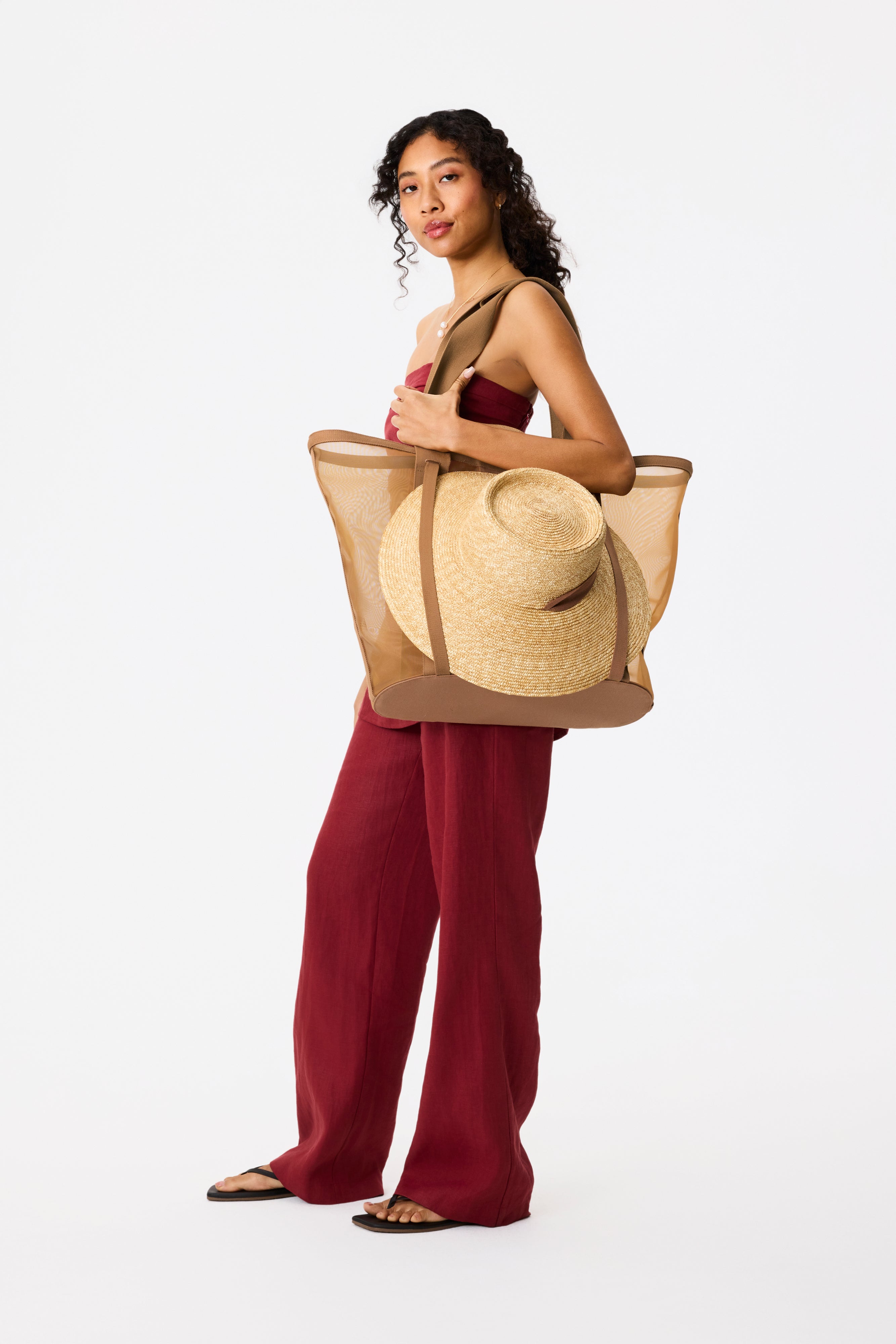 Premium Camel Color Mesh Beach Tote Bag - Large Waterproof & Durable for Pool, Vacation & Summer Travel Accessories | Perfect for Beach Day, Shopping & Gym Essentials