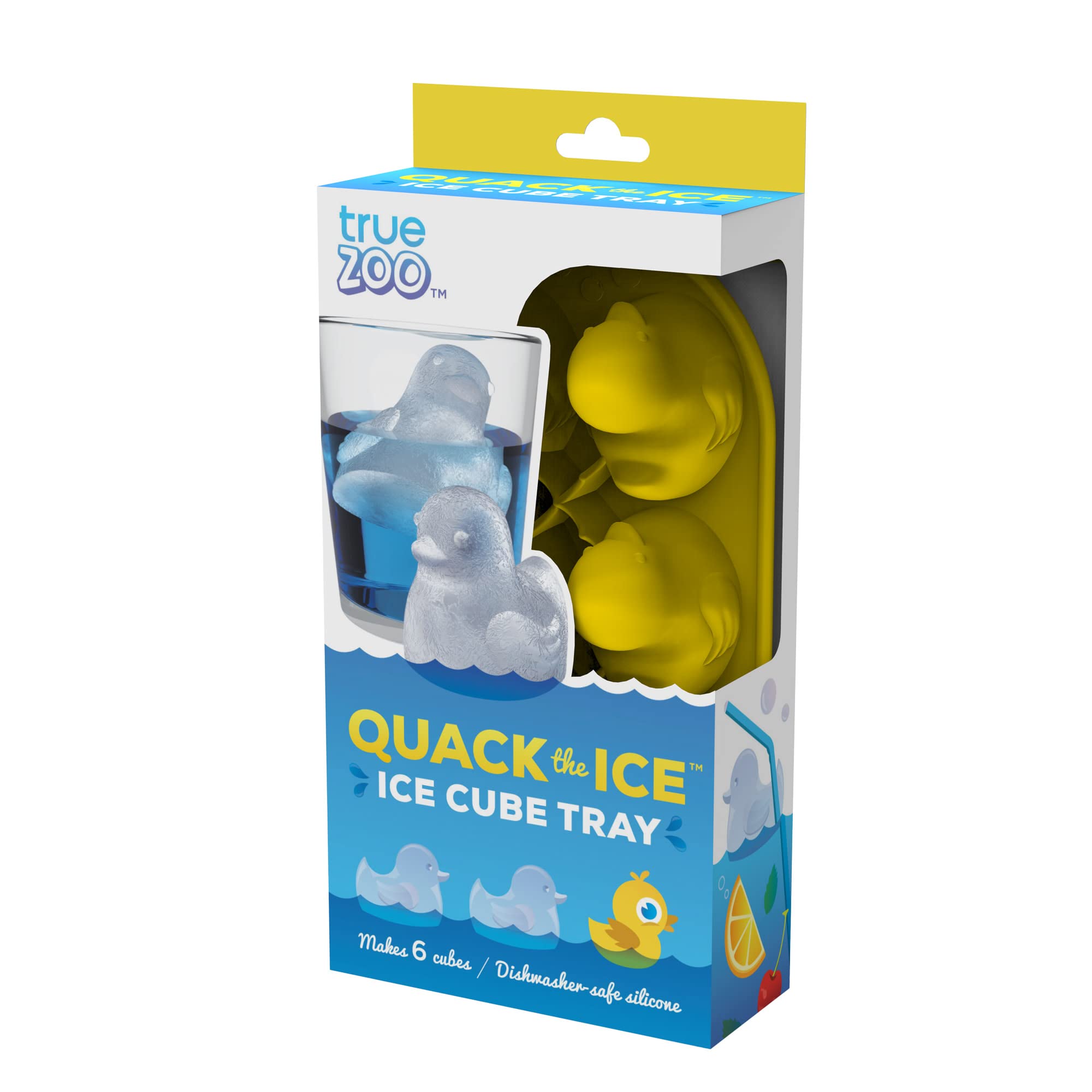 TrueZoo Quack the Ice Duck Ice Cube Tray - Large Novelty Animal Ice Mold Makes 6 Yellow Duck-Shaped Cubes (Set of 1) - Perfect for Cocktails, Kids Drinks & Party Decorations