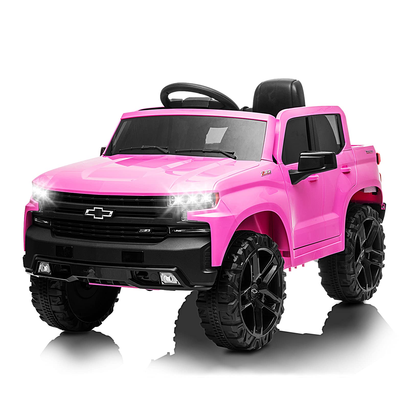 12V Battery Powered Kids Ride On Car - Licensed Chevrolet Silverado GMC Electric Toy Truck with Remote Control, MP3/Bluetooth, Spring Suspension & LED Lights (Pink) - Perfect for Toddlers Outdoor Play & Birthday Gifts