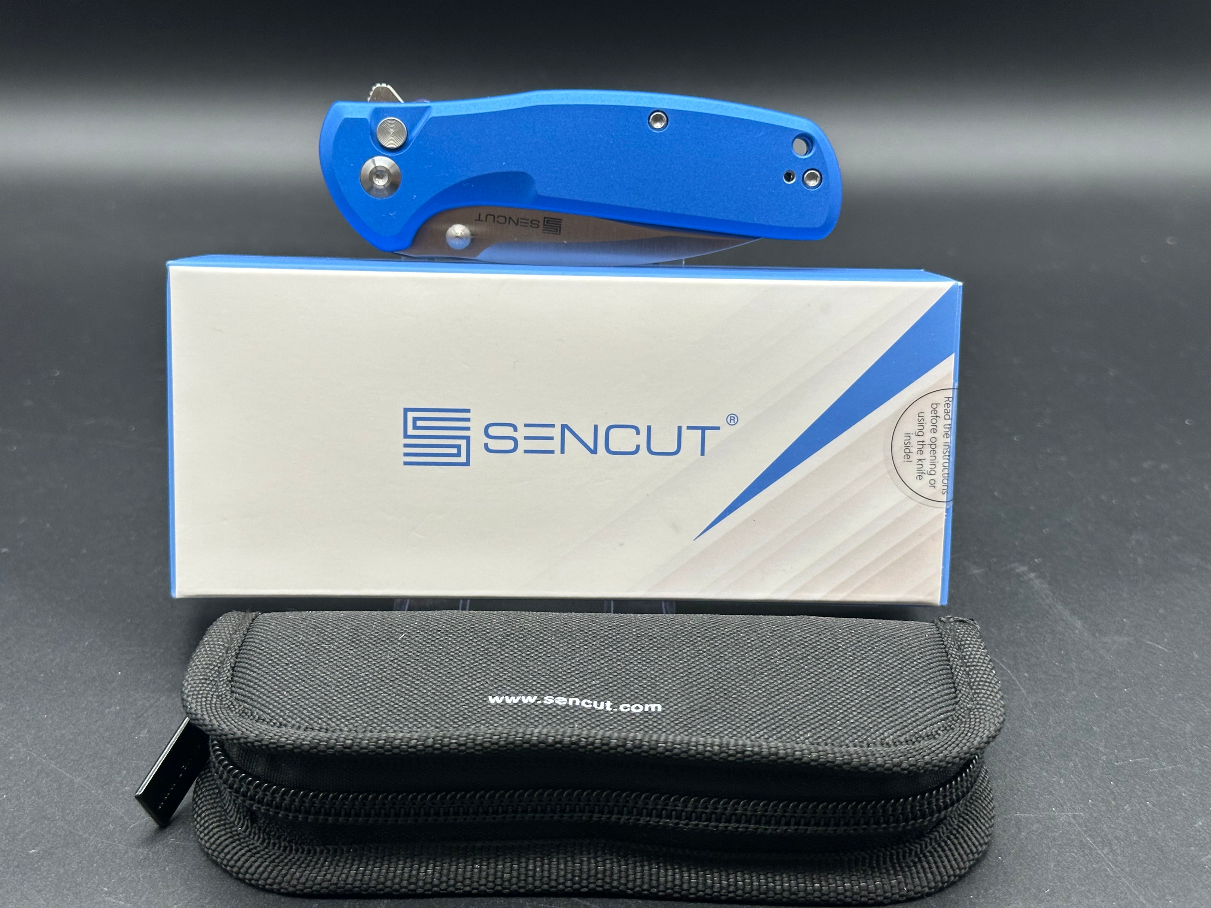 SENCUT ARCBLAST Folding Pocket Knife - Bright Blue Aluminum Handle, 9CR18MOV Stainless Steel Blade, Drop Point Design for Outdoor, Camping & EDC Use